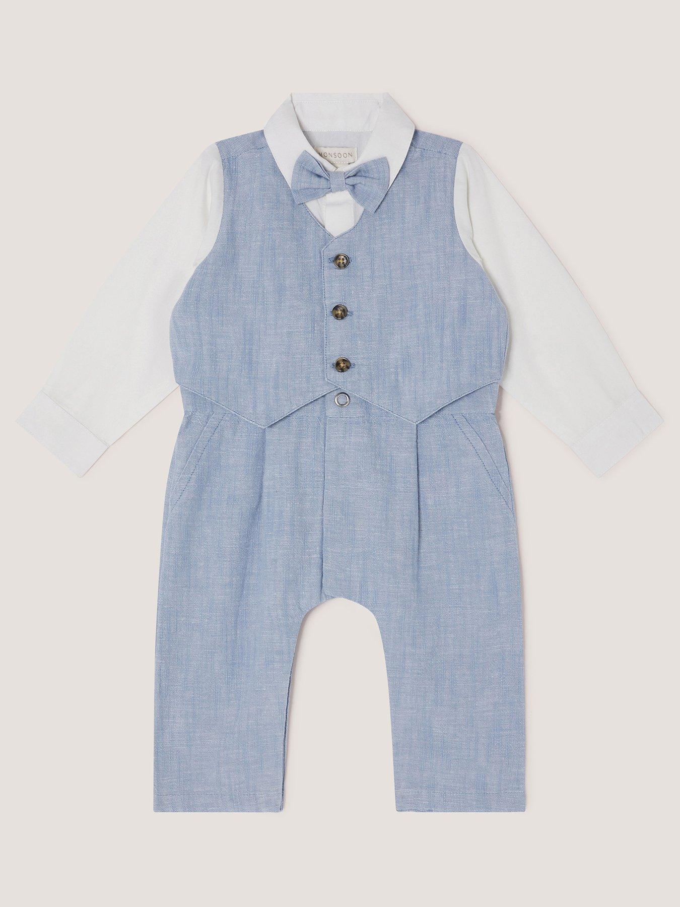 Image 1 of 3 of Monsoon Baby Boys Arlo Waistcoat Romper - Blue