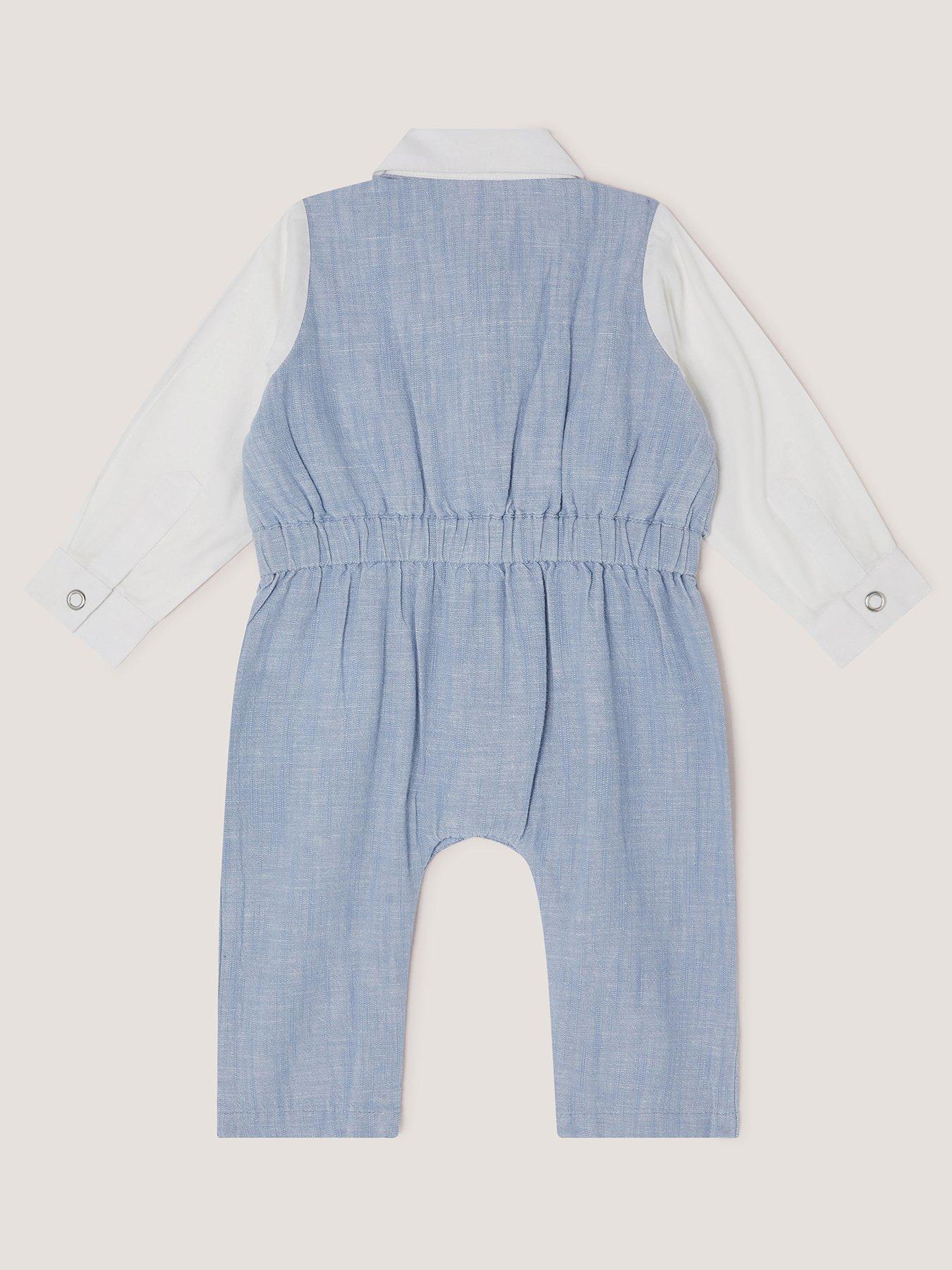Image 2 of 3 of Monsoon Baby Boys Arlo Waistcoat Romper - Blue