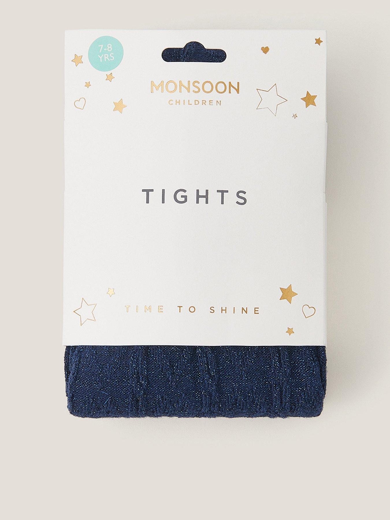 Monsoon Girls Cable Heart Tights - Navy