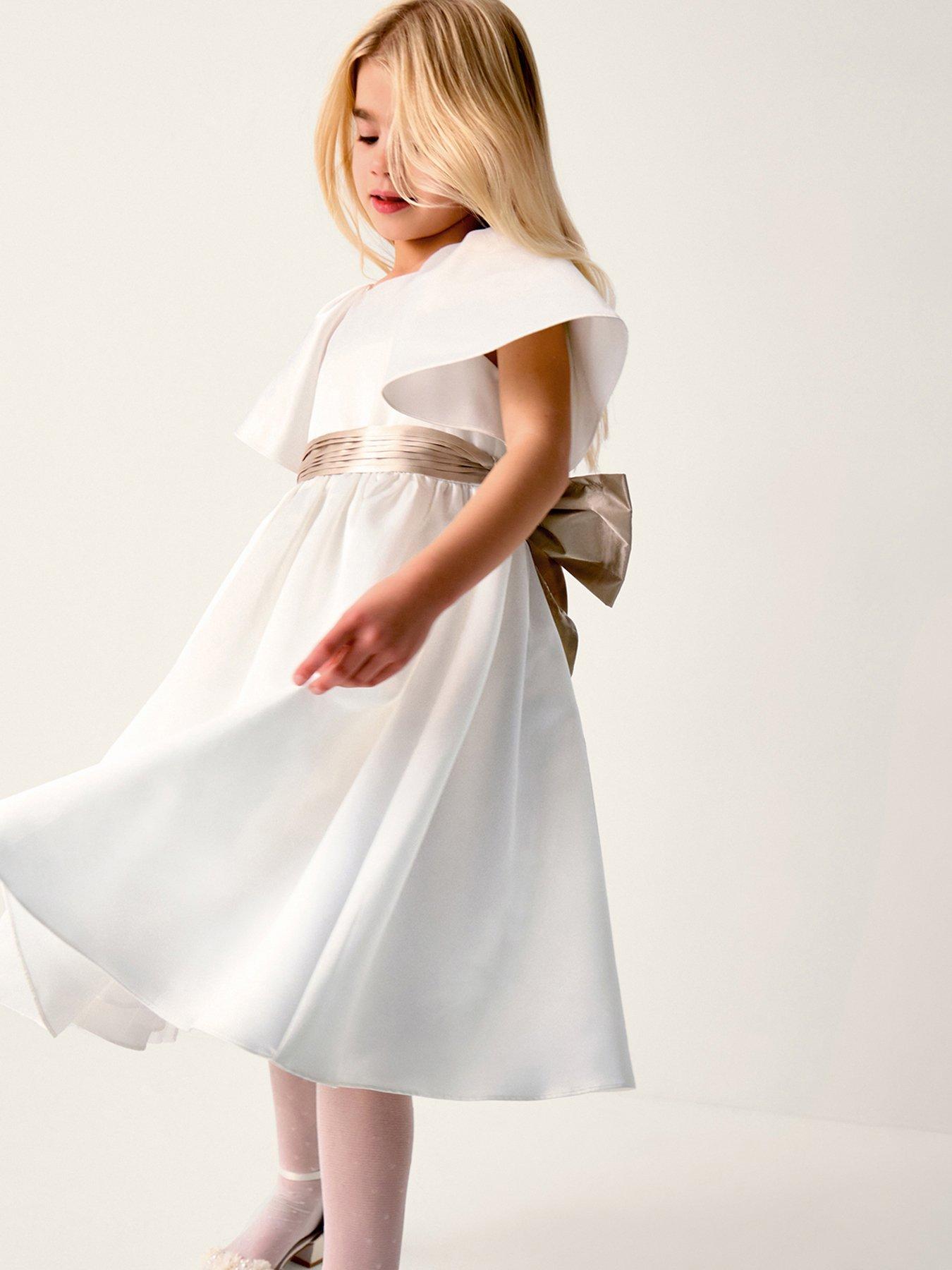 Monsoon Girls Angelica Satin Duchess Dress - Light Cream