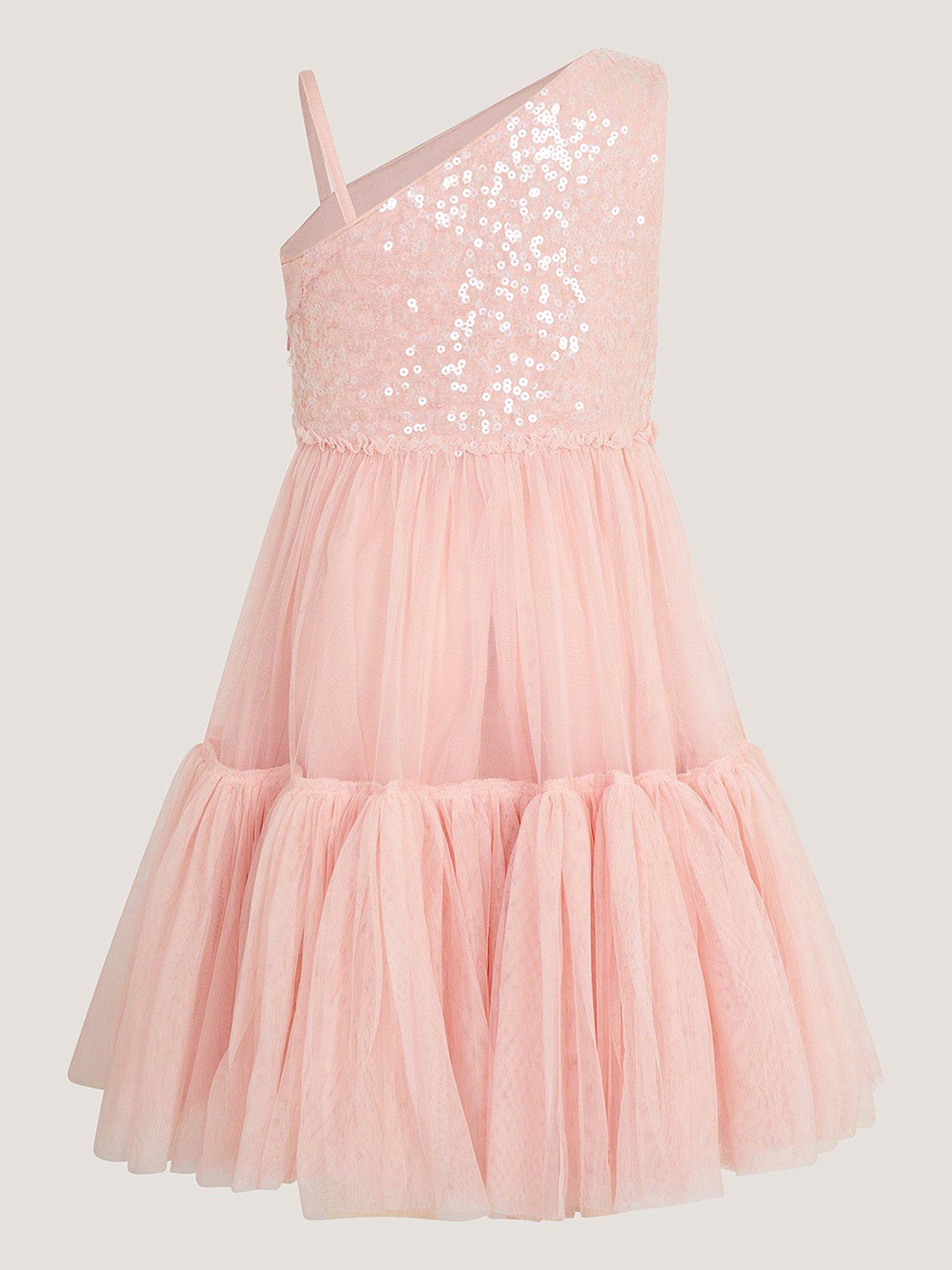 Image 3 of 3 of Monsoon Girls Sequin 1 Shoulder Ruby Dress - Pink