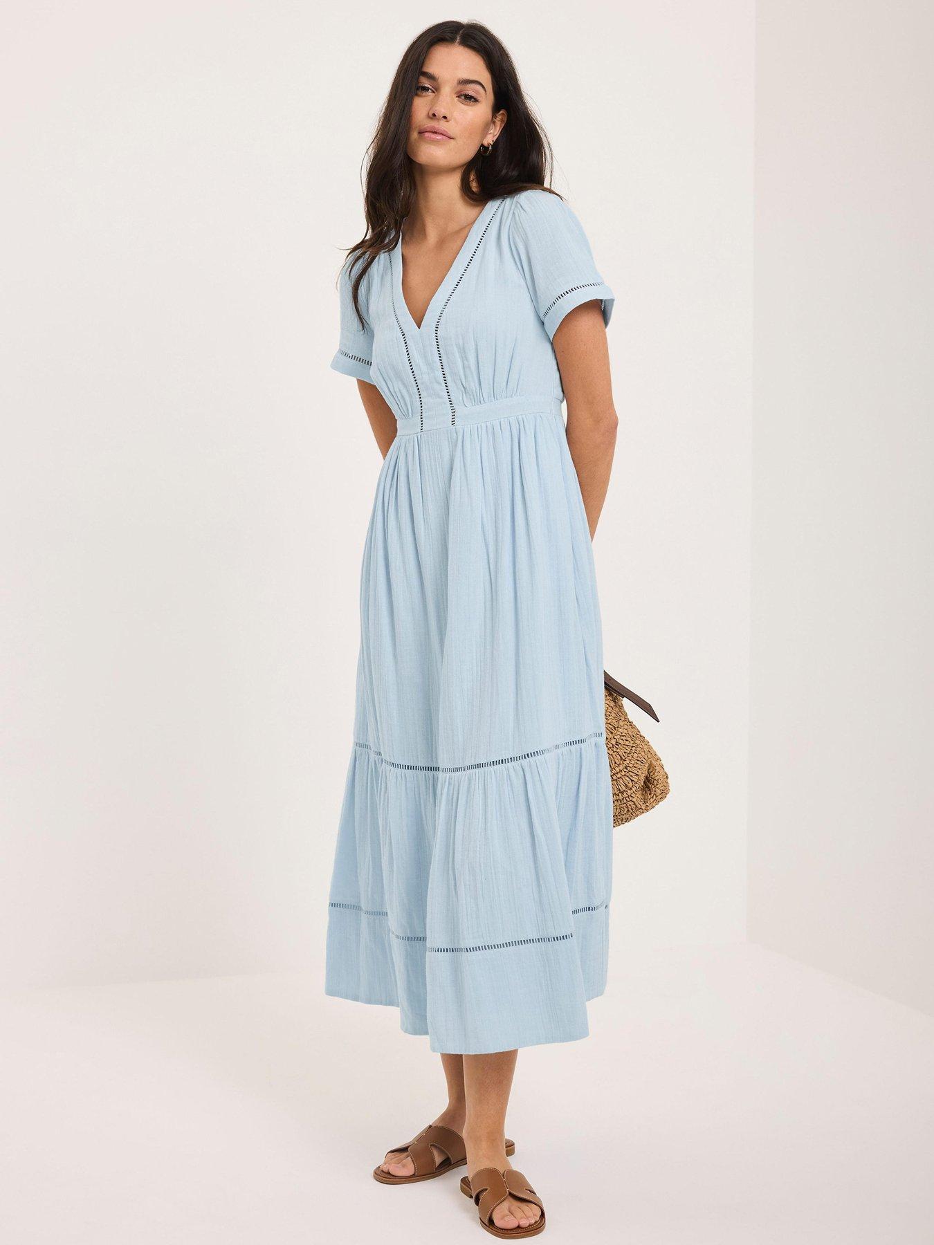 Mint Velvet Cotton Gauze Midi Dress - Blue