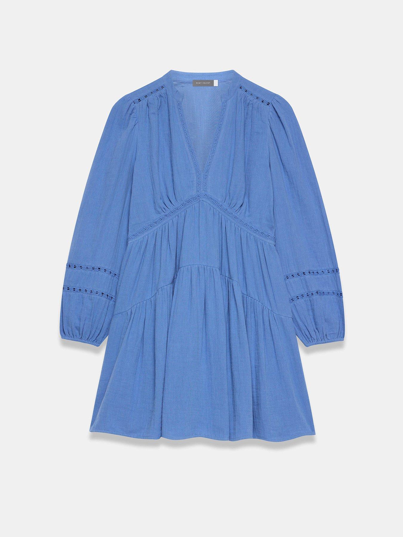Image 5 of 6 of Mint Velvet Cotton Gauze Mini Dress - Blue