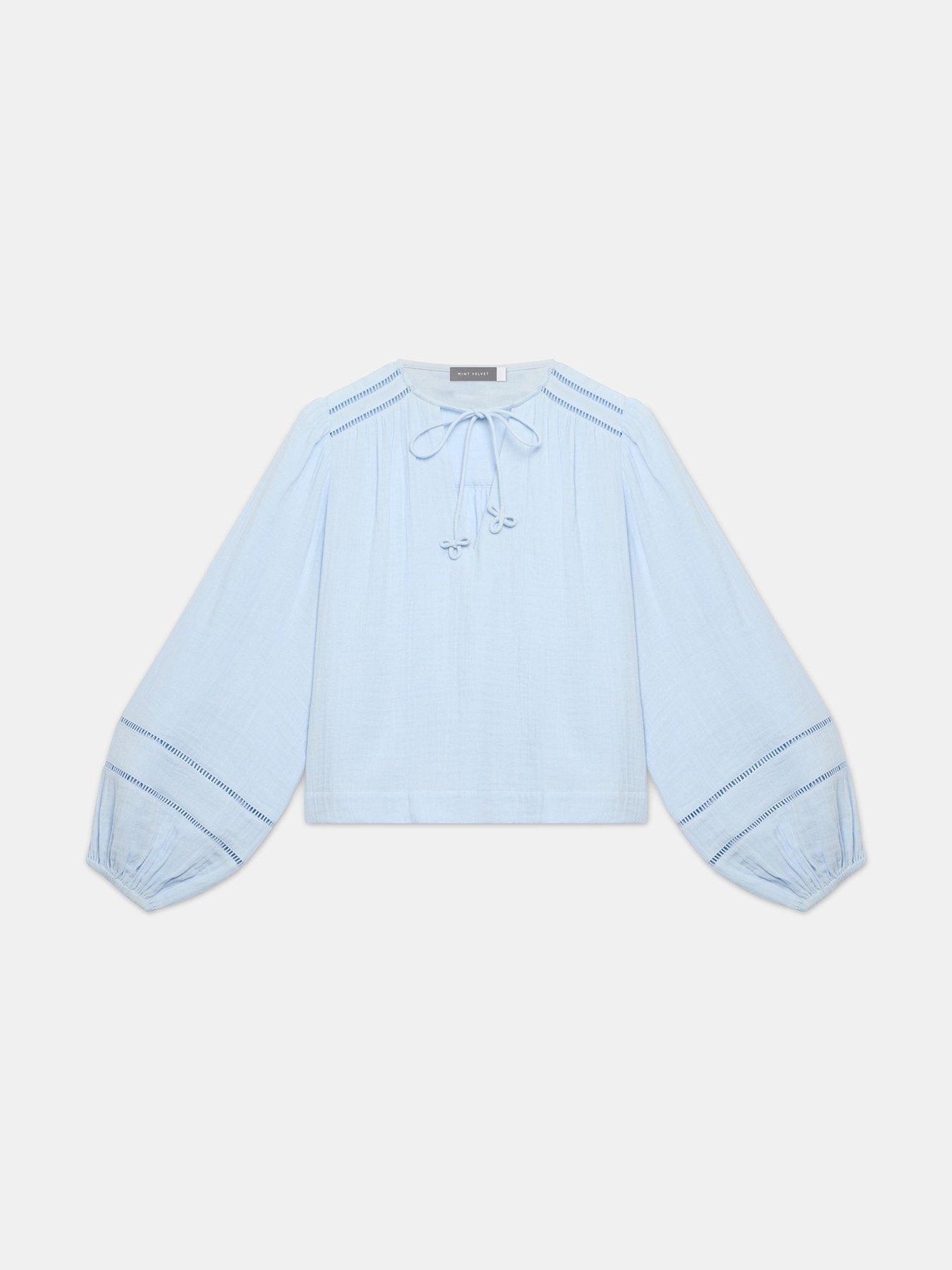 Image 5 of 6 of Mint Velvet Cotton Open Stitch Blouse - Blue