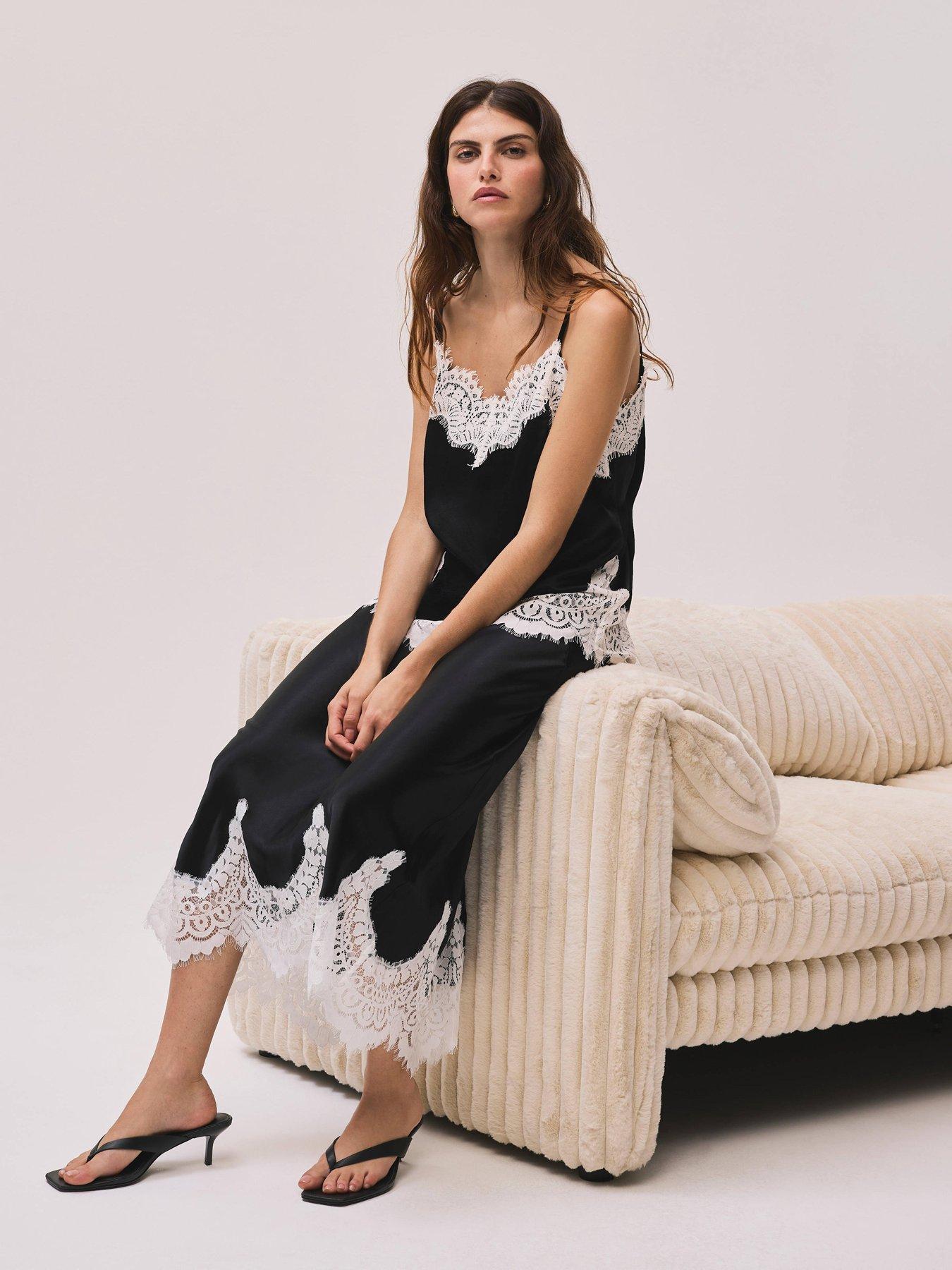 Mint Velvet Lace Satin Skirt - Black