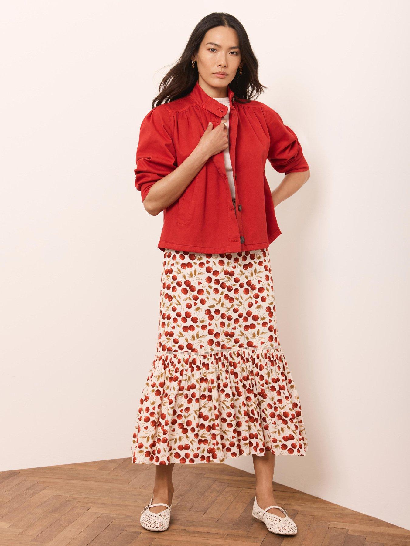 Image 2 of 6 of Mint Velvet Cherry Print Hem Skirt - Red