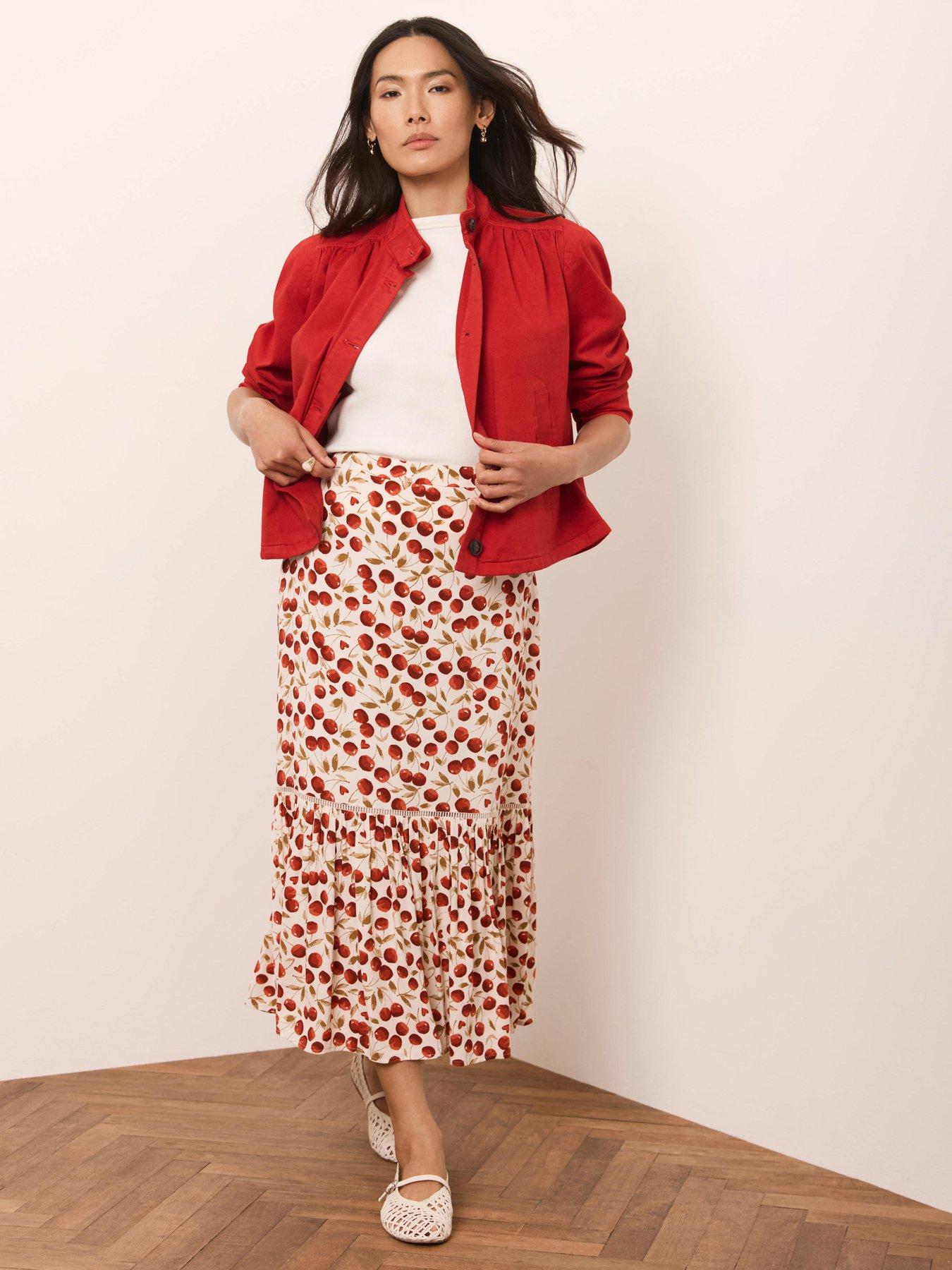 Image 3 of 6 of Mint Velvet Cherry Print Hem Skirt - Red