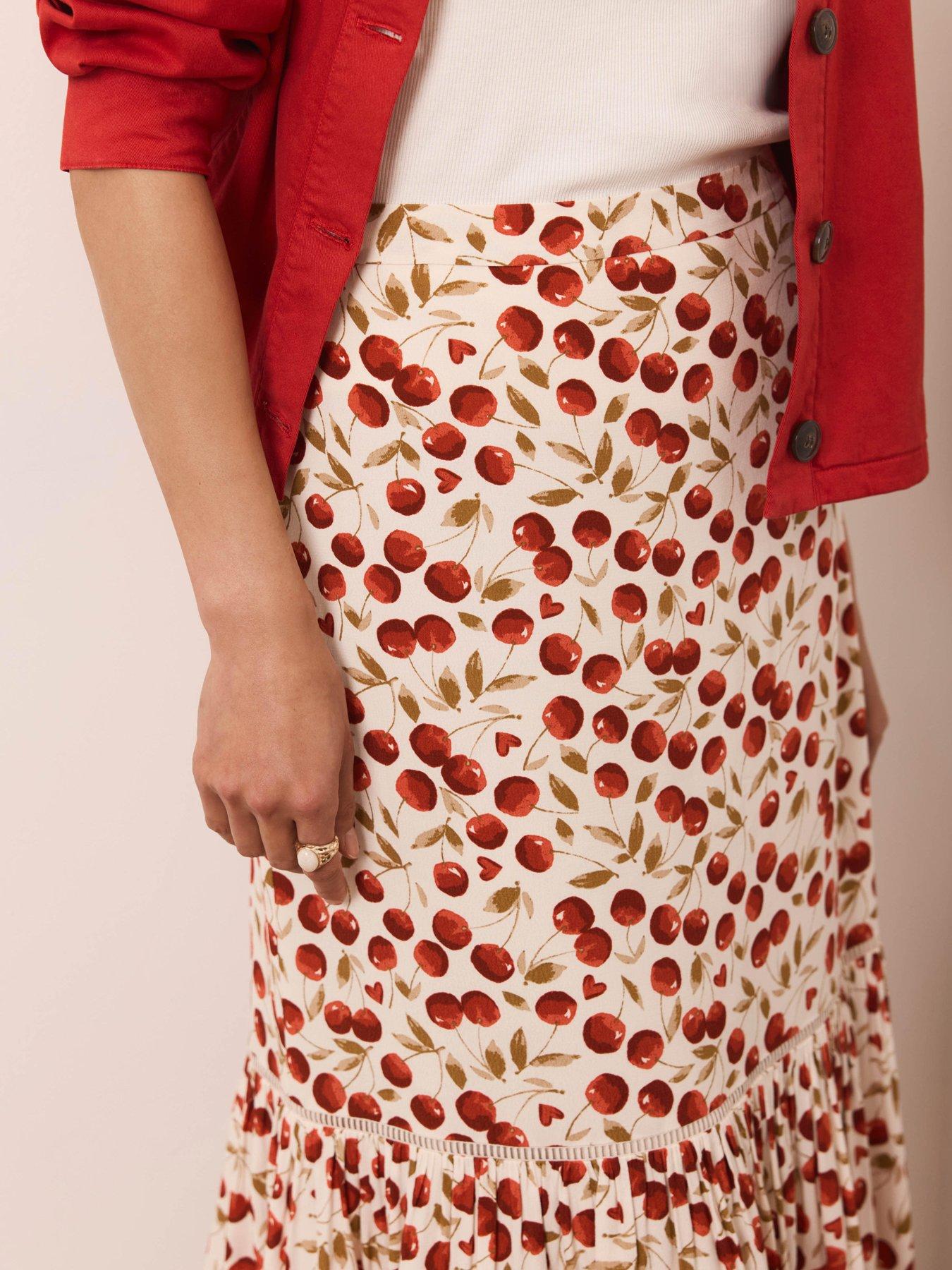 Image 4 of 6 of Mint Velvet Cherry Print Hem Skirt - Red