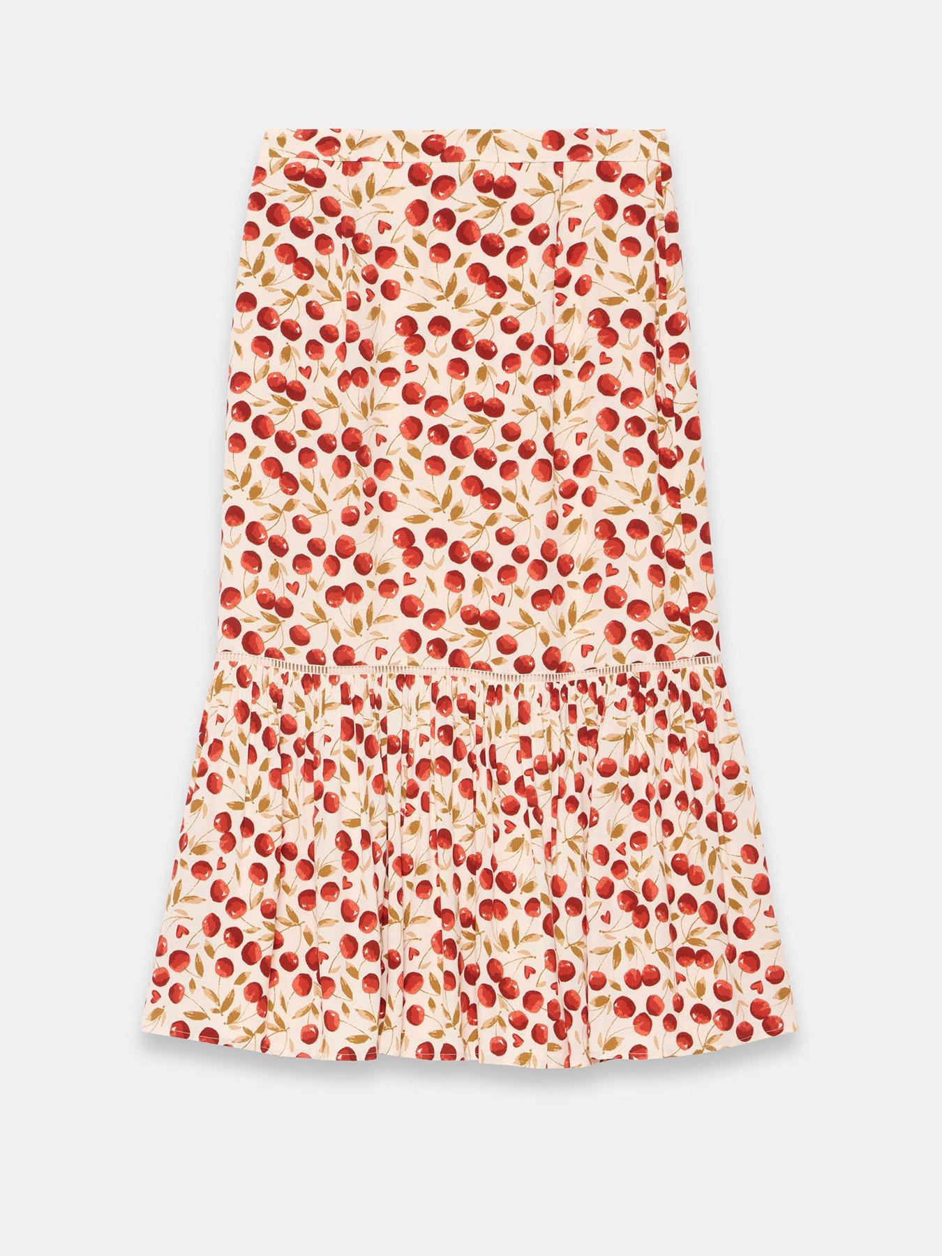 Image 6 of 6 of Mint Velvet Cherry Print Hem Skirt - Red