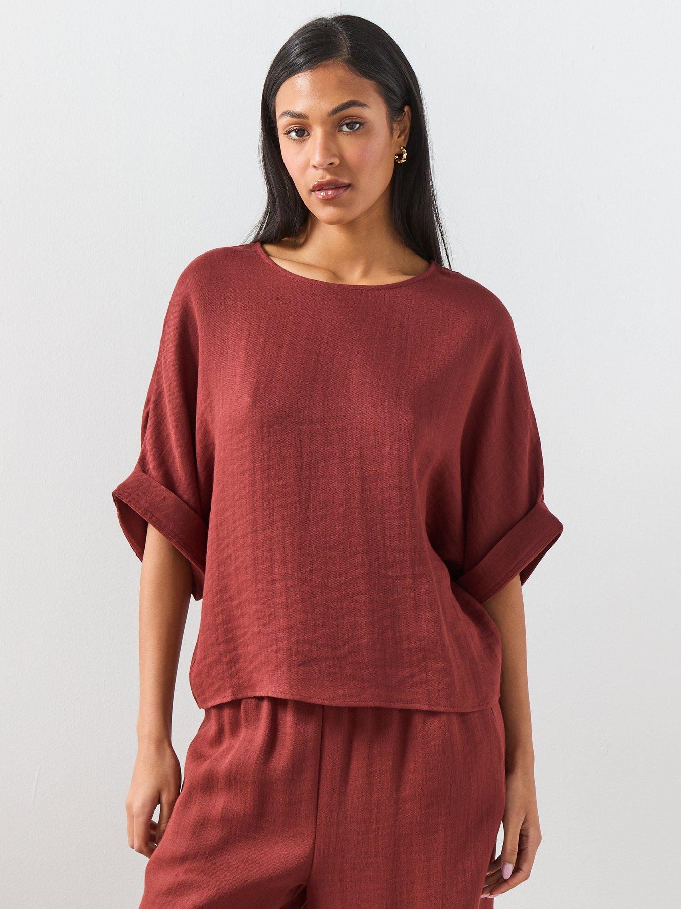 Image 1 of 6 of Mango Three-quarter Sleeve Blouse - Red
