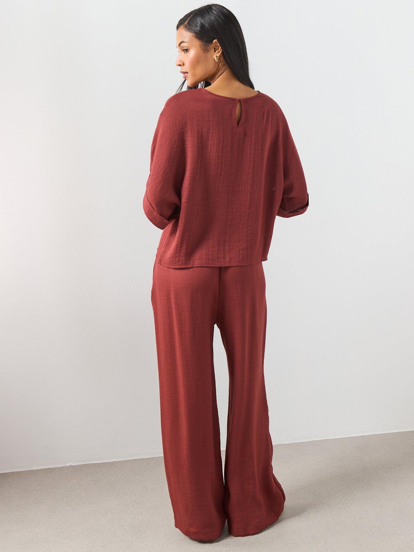 Image 2 of 6 of Mango Three-quarter Sleeve Blouse - Red