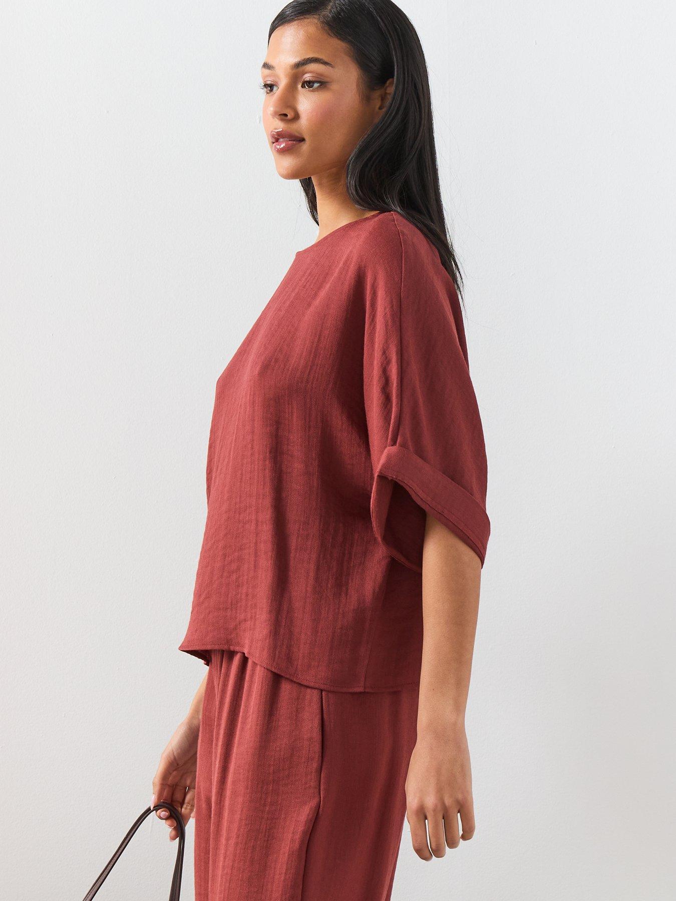 Image 6 of 6 of Mango Three-quarter Sleeve Blouse - Red