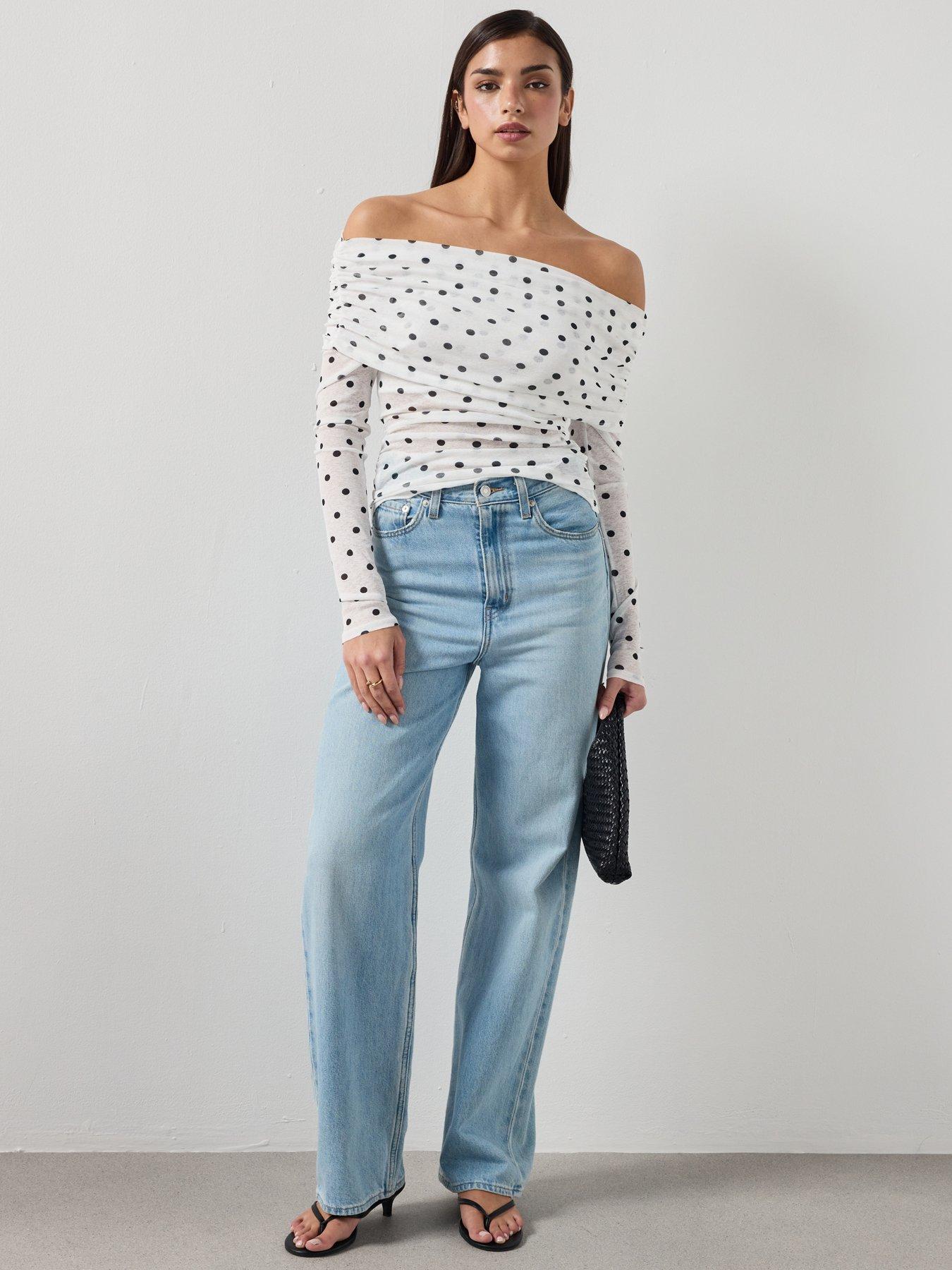 Image 3 of 6 of Mango Polka Dot Strapless Top - White