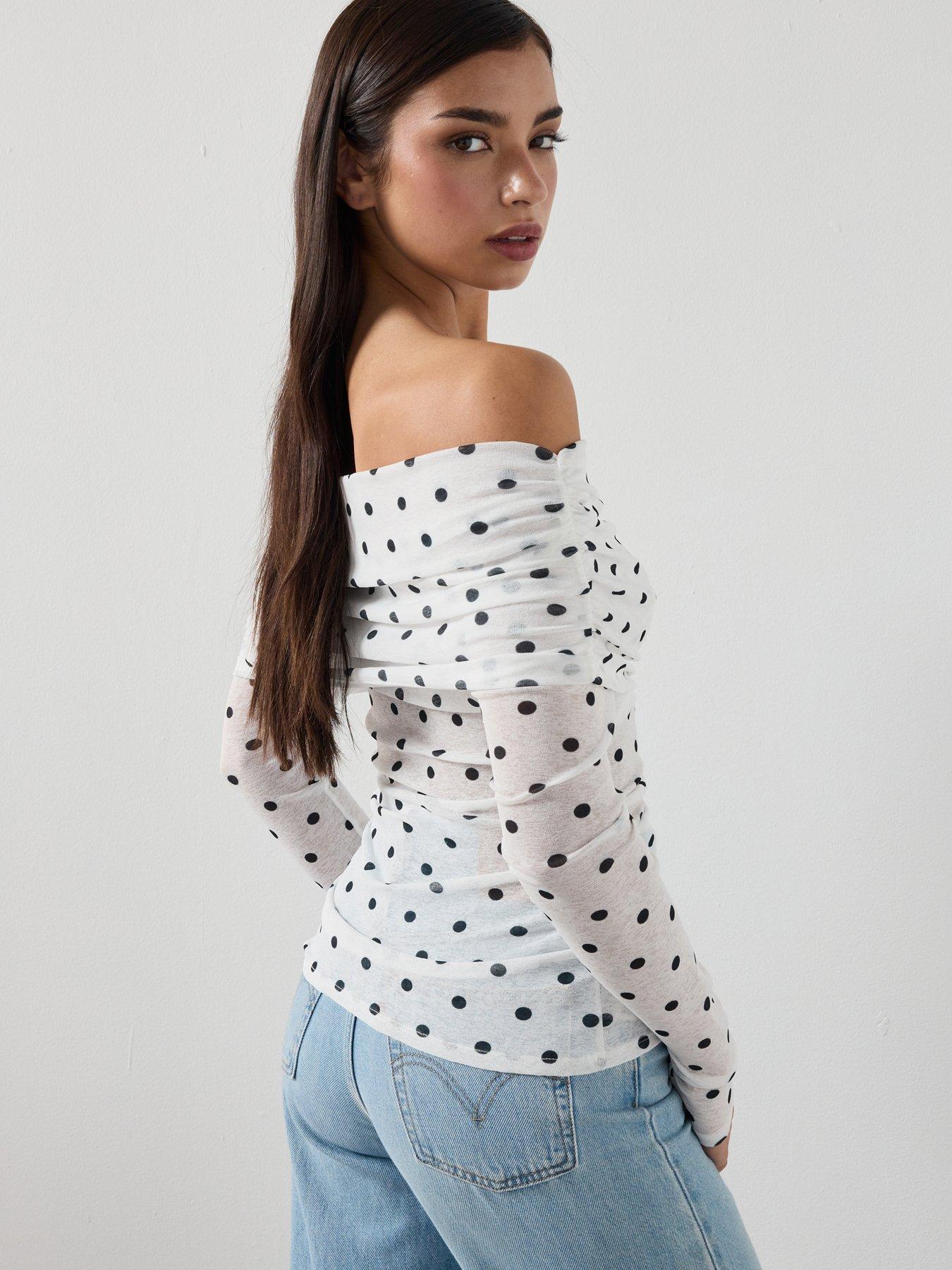 Image 6 of 6 of Mango Polka Dot Strapless Top - White