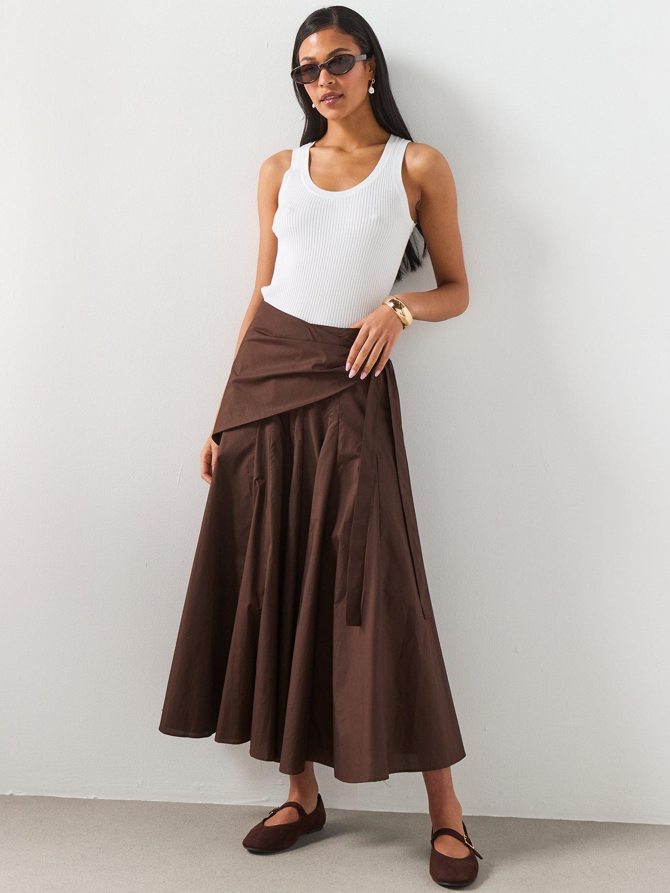 mango-a-line-skirt-with-handkerchief-detail-brownback