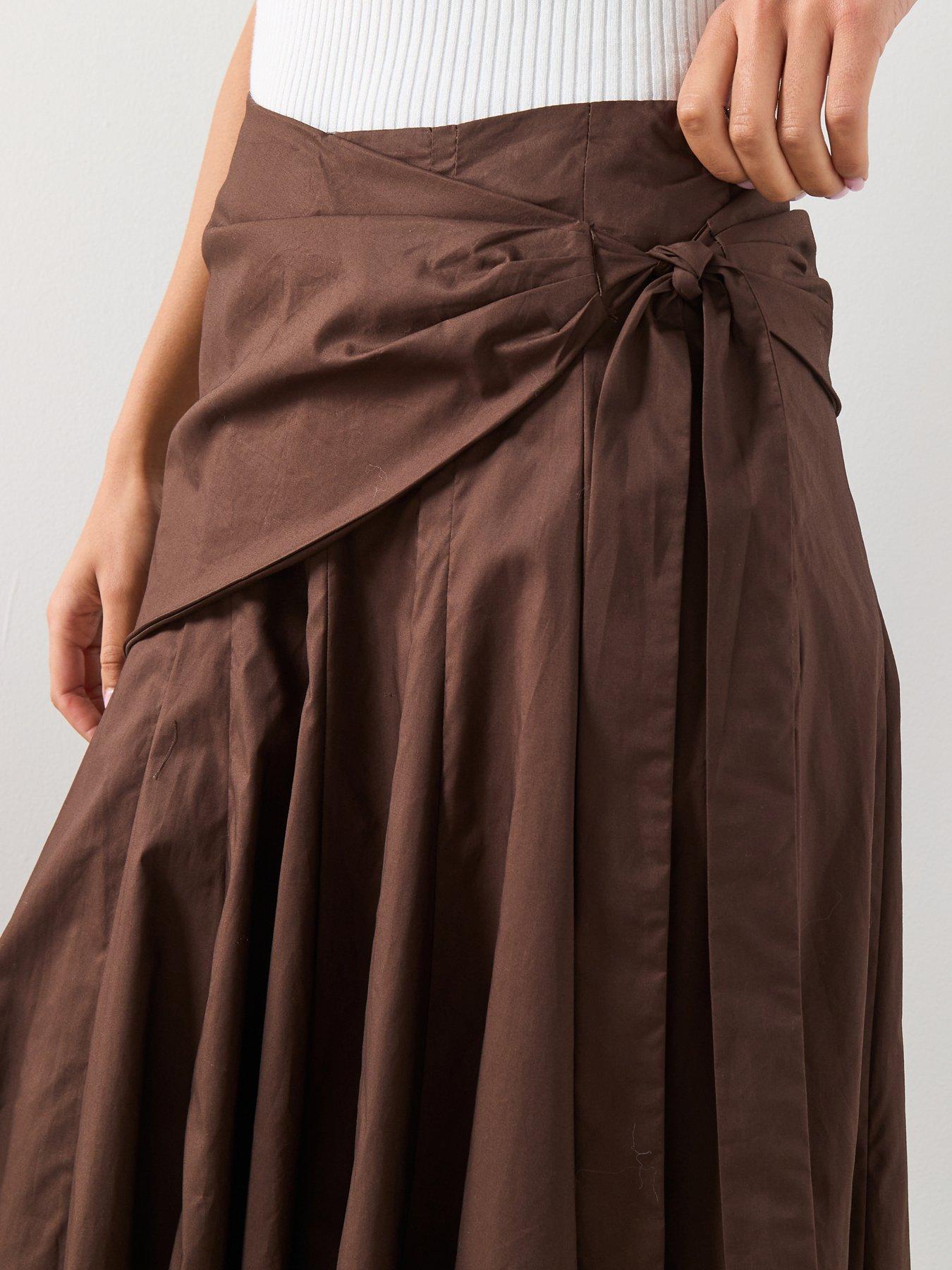 mango-a-line-skirt-with-handkerchief-detail-brownoutfit