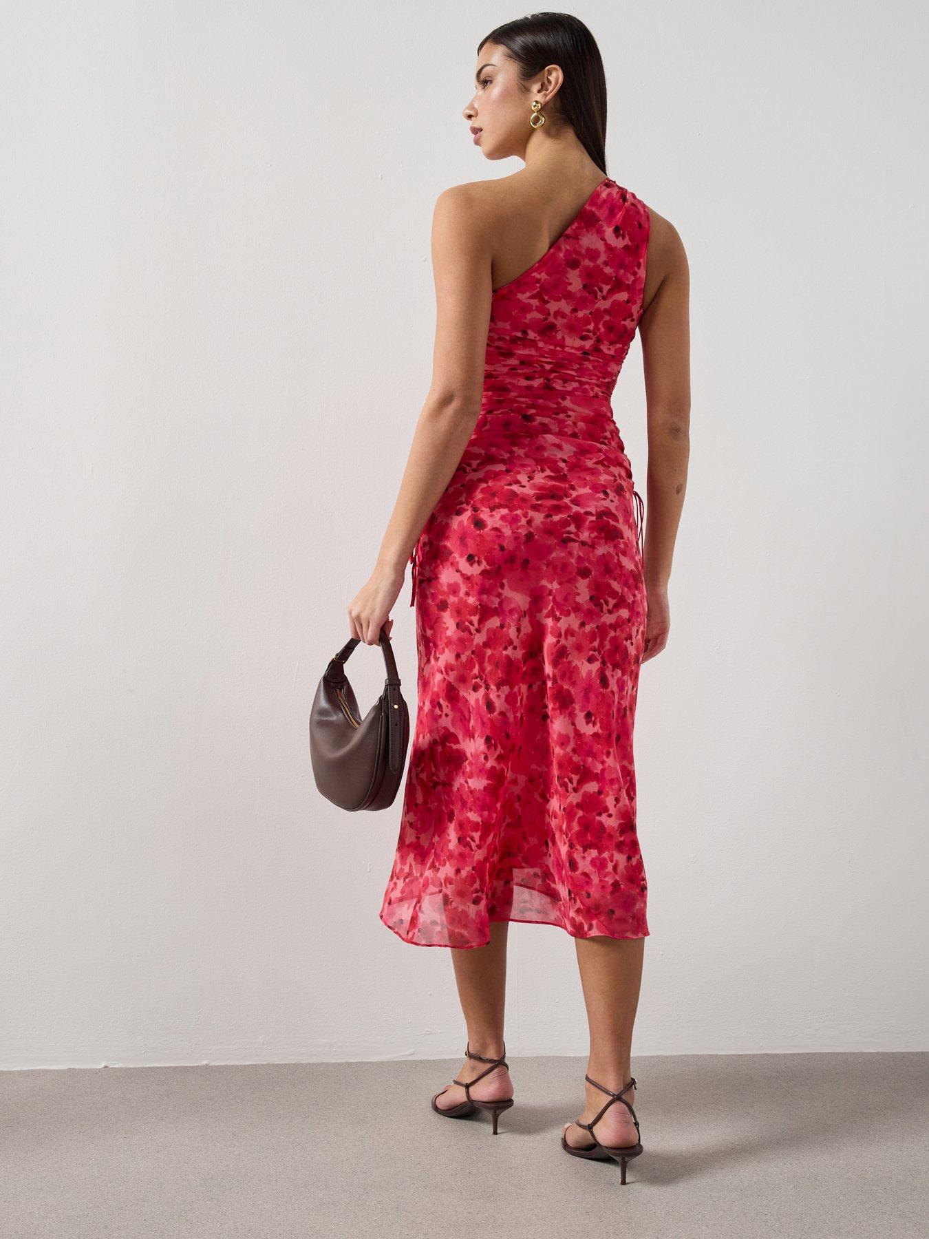 Image 2 of 6 of Mango Asymmetrical Floral Print Dress - Red