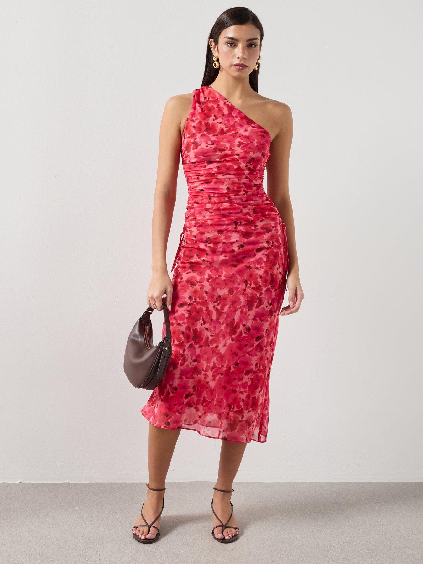 Image 5 of 6 of Mango Asymmetrical Floral Print Dress - Red