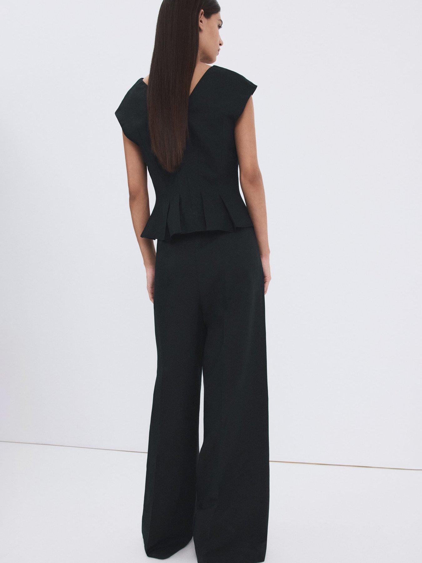 Image 4 of 7 of Mango Cotton Linen Peplum Top - Navy