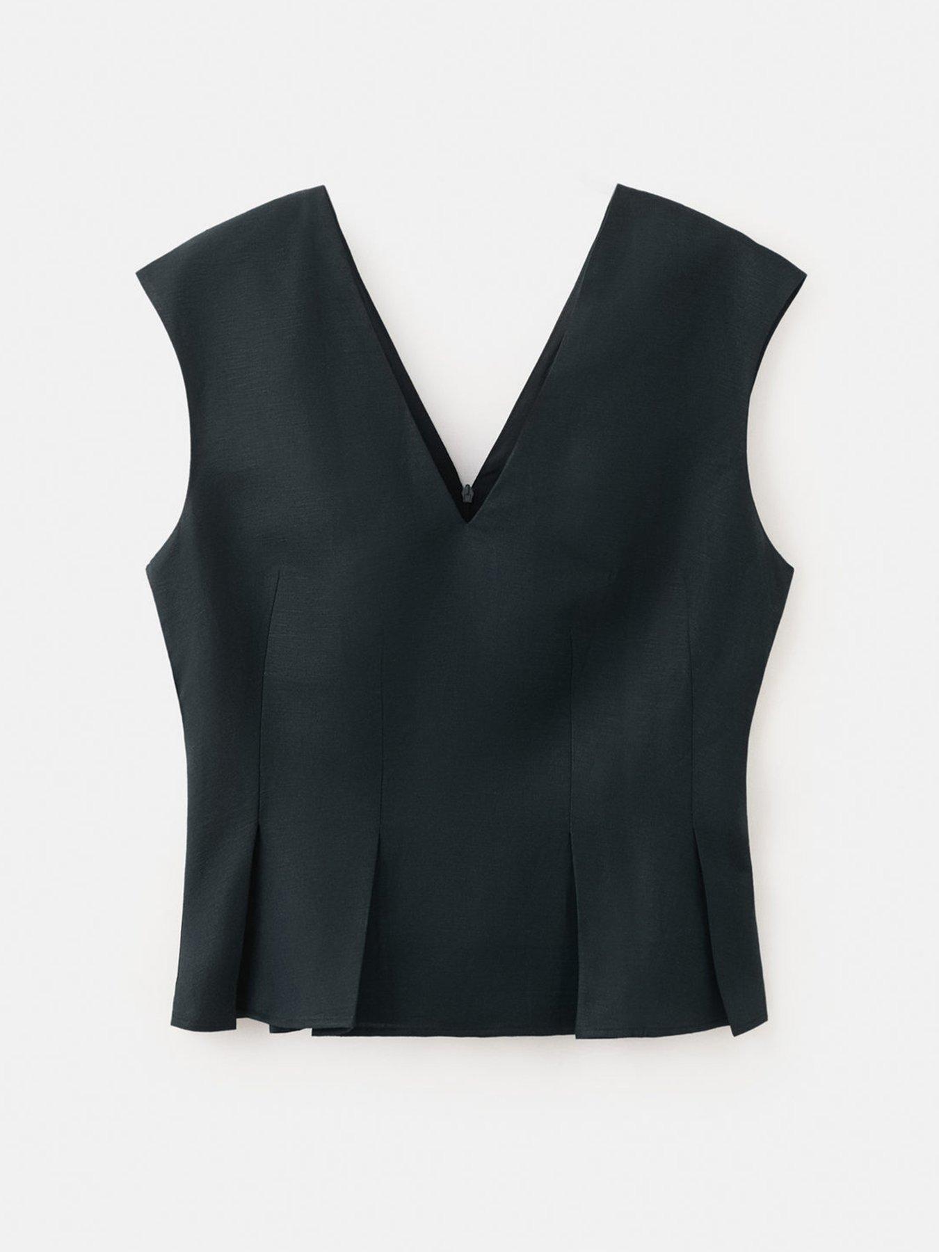 Image 7 of 7 of Mango Cotton Linen Peplum Top - Navy