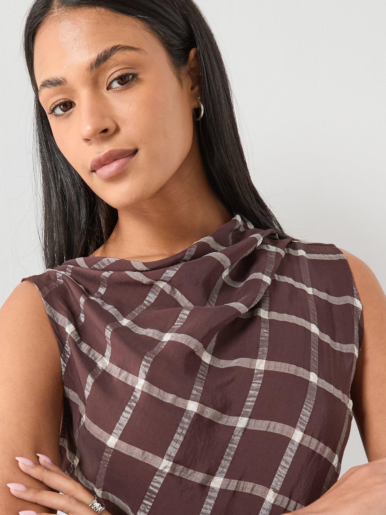Image 4 of 6 of Mango Fitted Top With Draped Neckline - Red