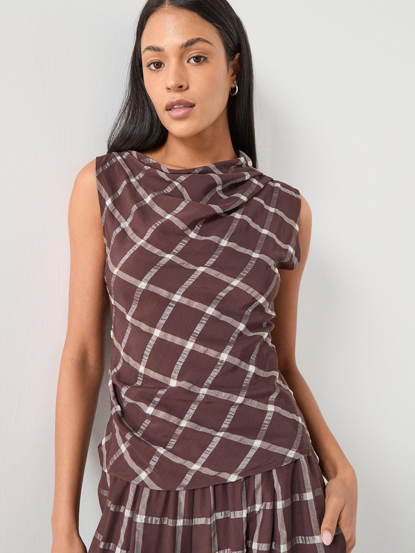 Image 6 of 6 of Mango Fitted Top With Draped Neckline - Red