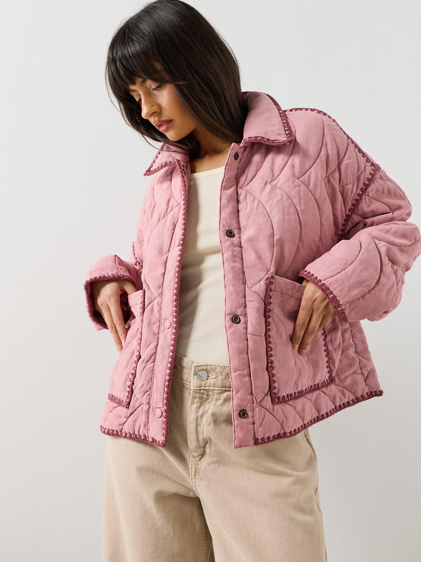 Image 1 of 6 of Mango Contrast Piping Quilted Jacket - Pink