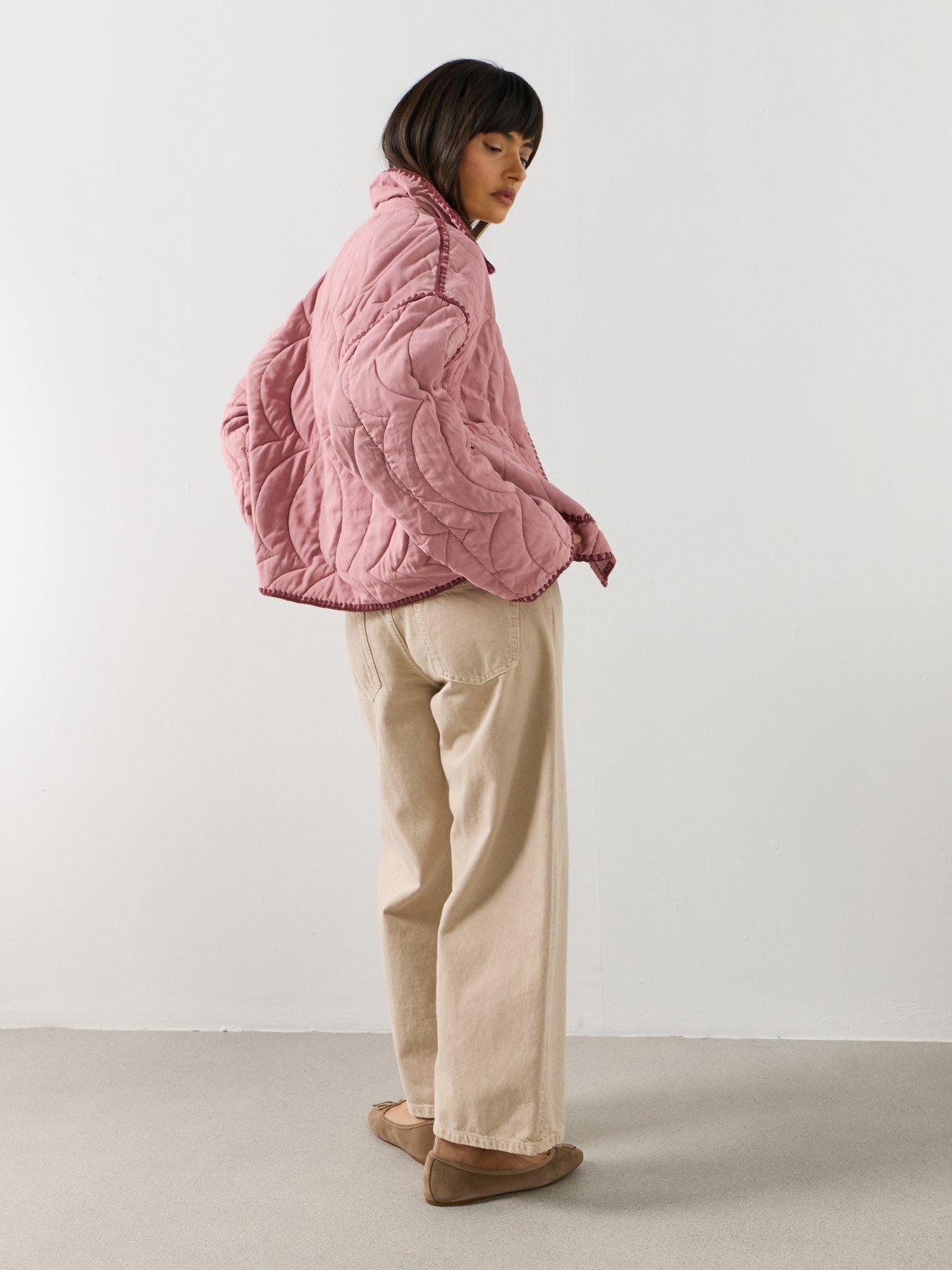 Image 2 of 6 of Mango Contrast Piping Quilted Jacket - Pink