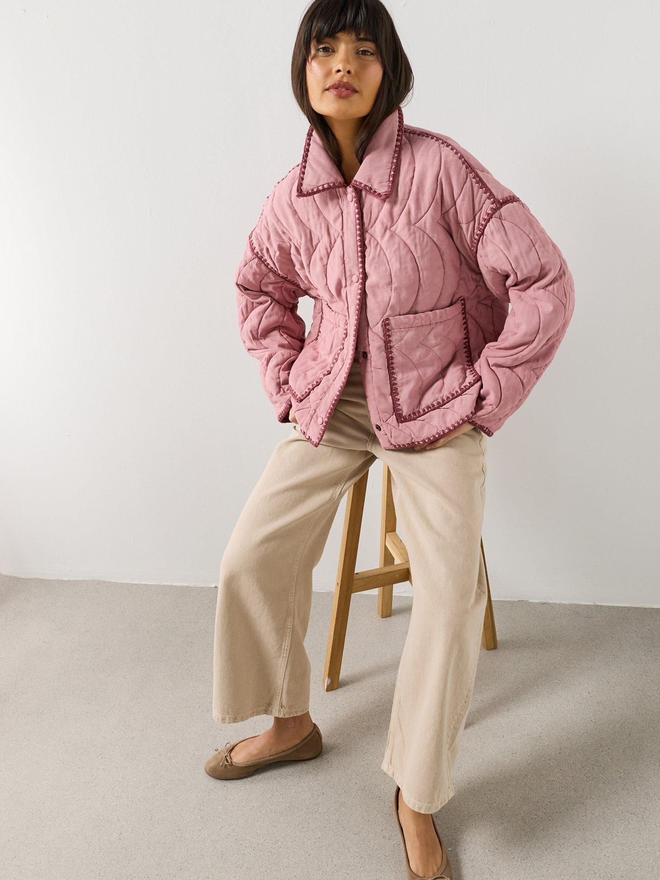 Image 3 of 6 of Mango Contrast Piping Quilted Jacket - Pink