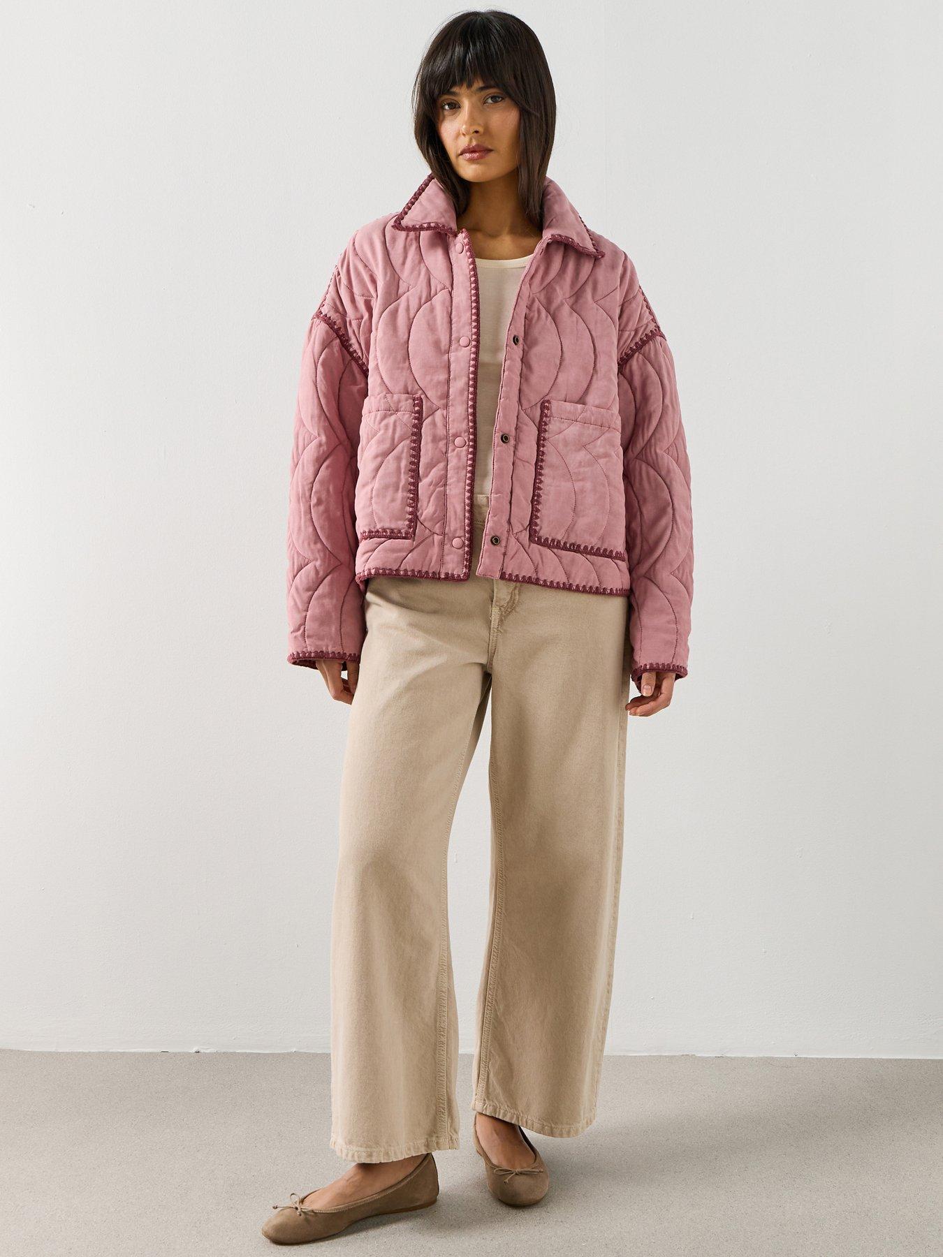 Image 4 of 6 of Mango Contrast Piping Quilted Jacket - Pink