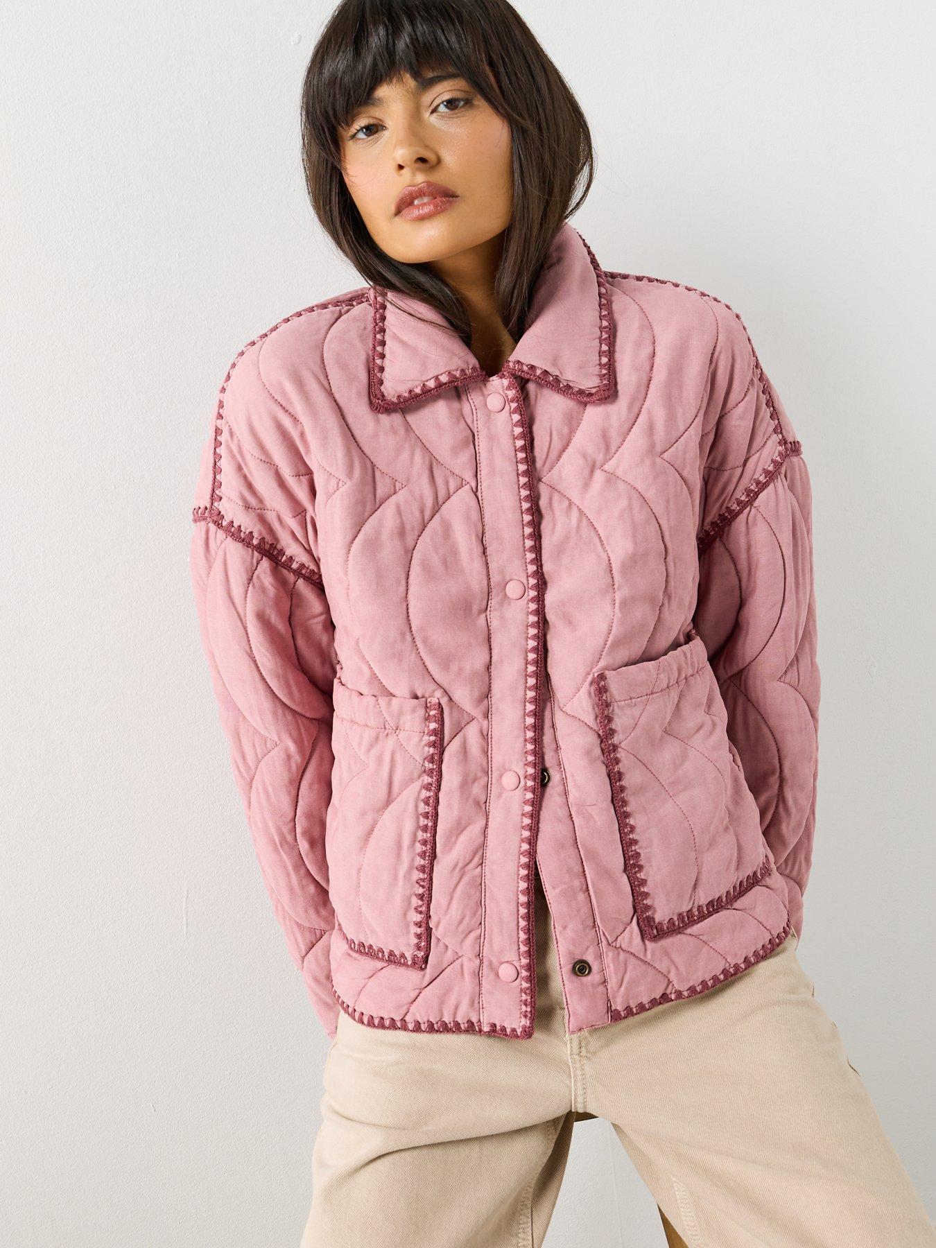 Image 5 of 6 of Mango Contrast Piping Quilted Jacket - Pink