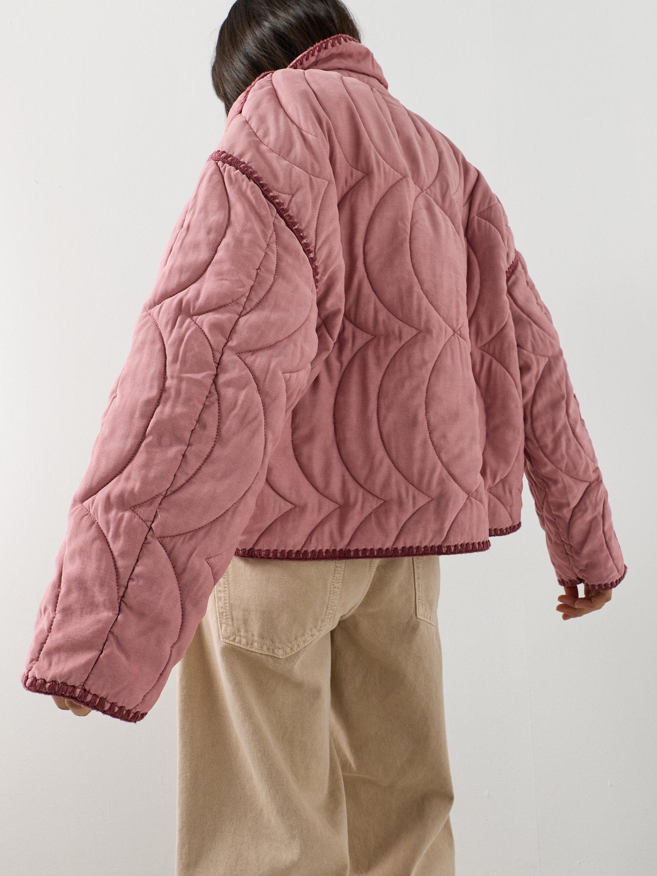 Image 6 of 6 of Mango Contrast Piping Quilted Jacket - Pink