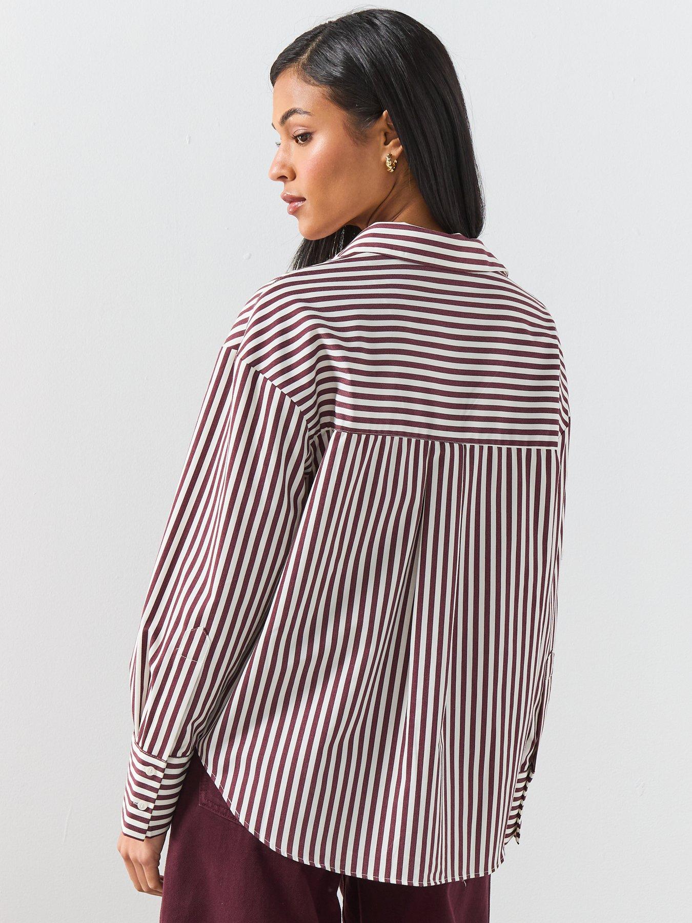 Image 2 of 6 of Mango Striped Cotton Shirt - Brown