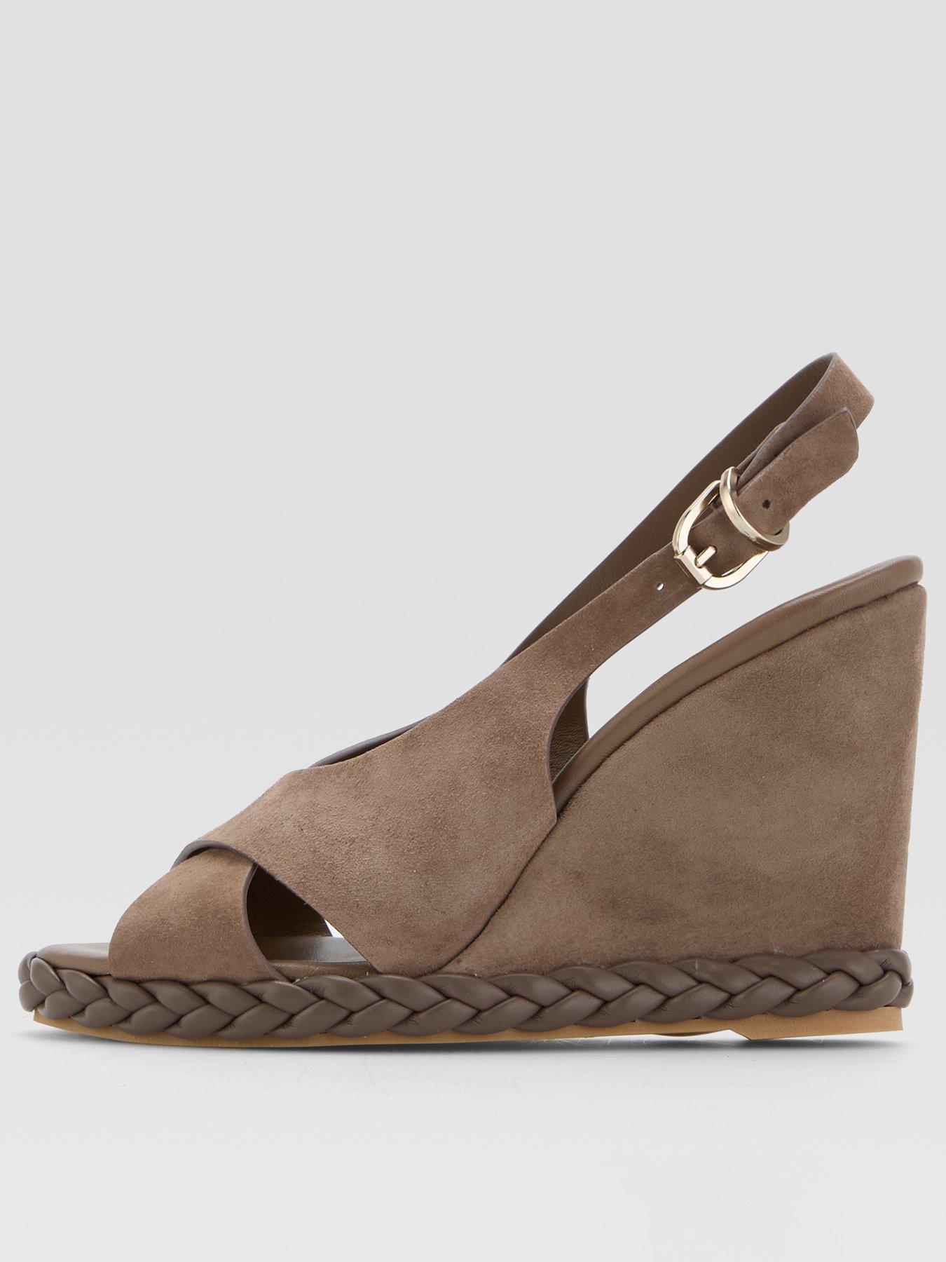 Image 1 of 7 of CASTANER Suede Braided High Wedge Sandal - Brown