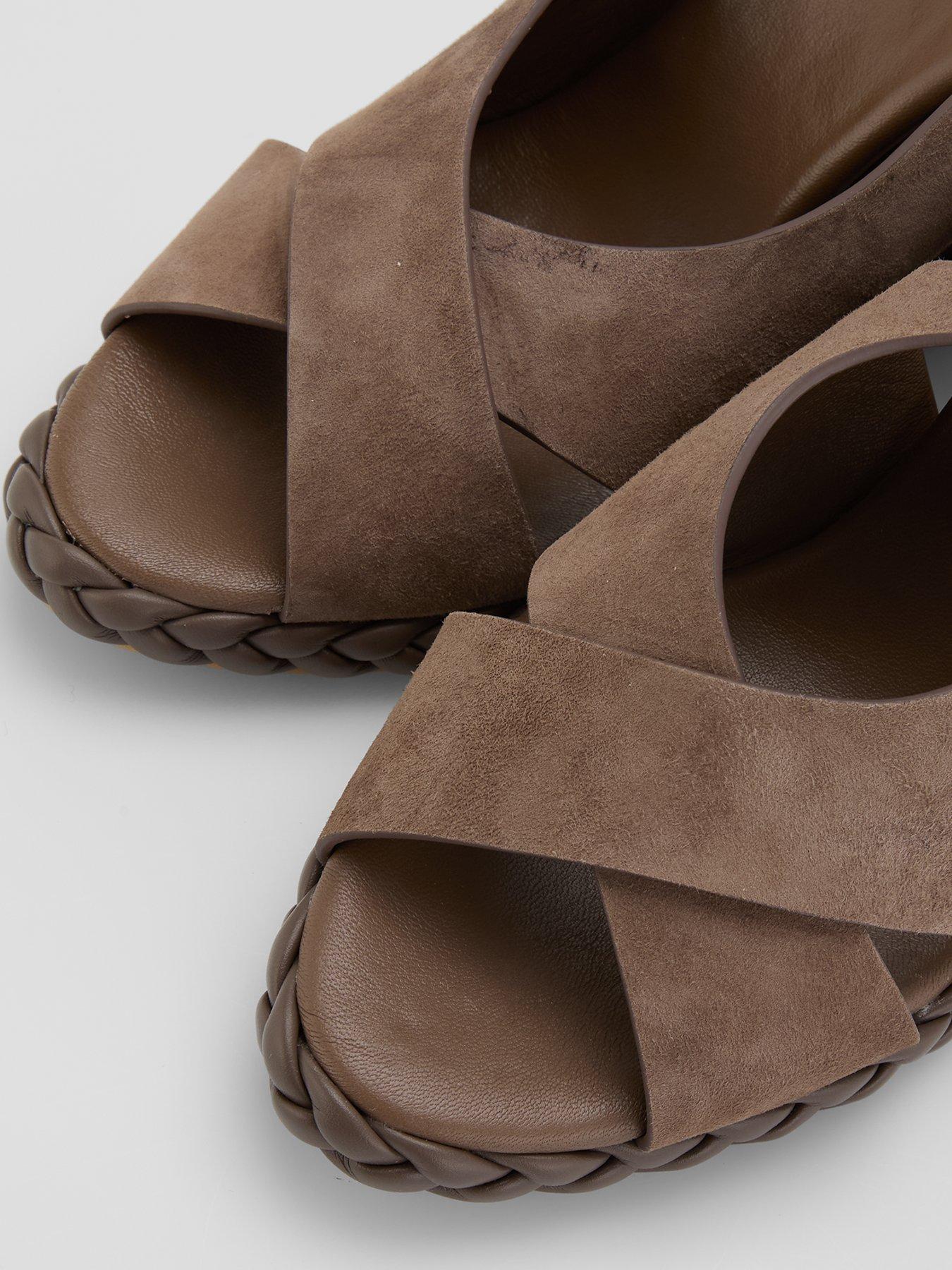 Image 4 of 7 of CASTANER Suede Braided High Wedge Sandal - Brown