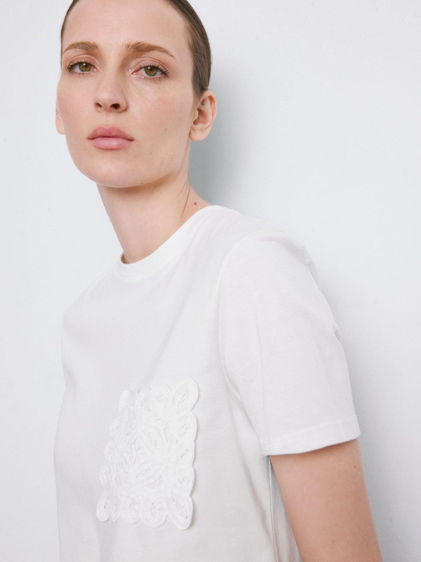 Image 4 of 7 of Mango Embroidered Cotton T-shirt - White