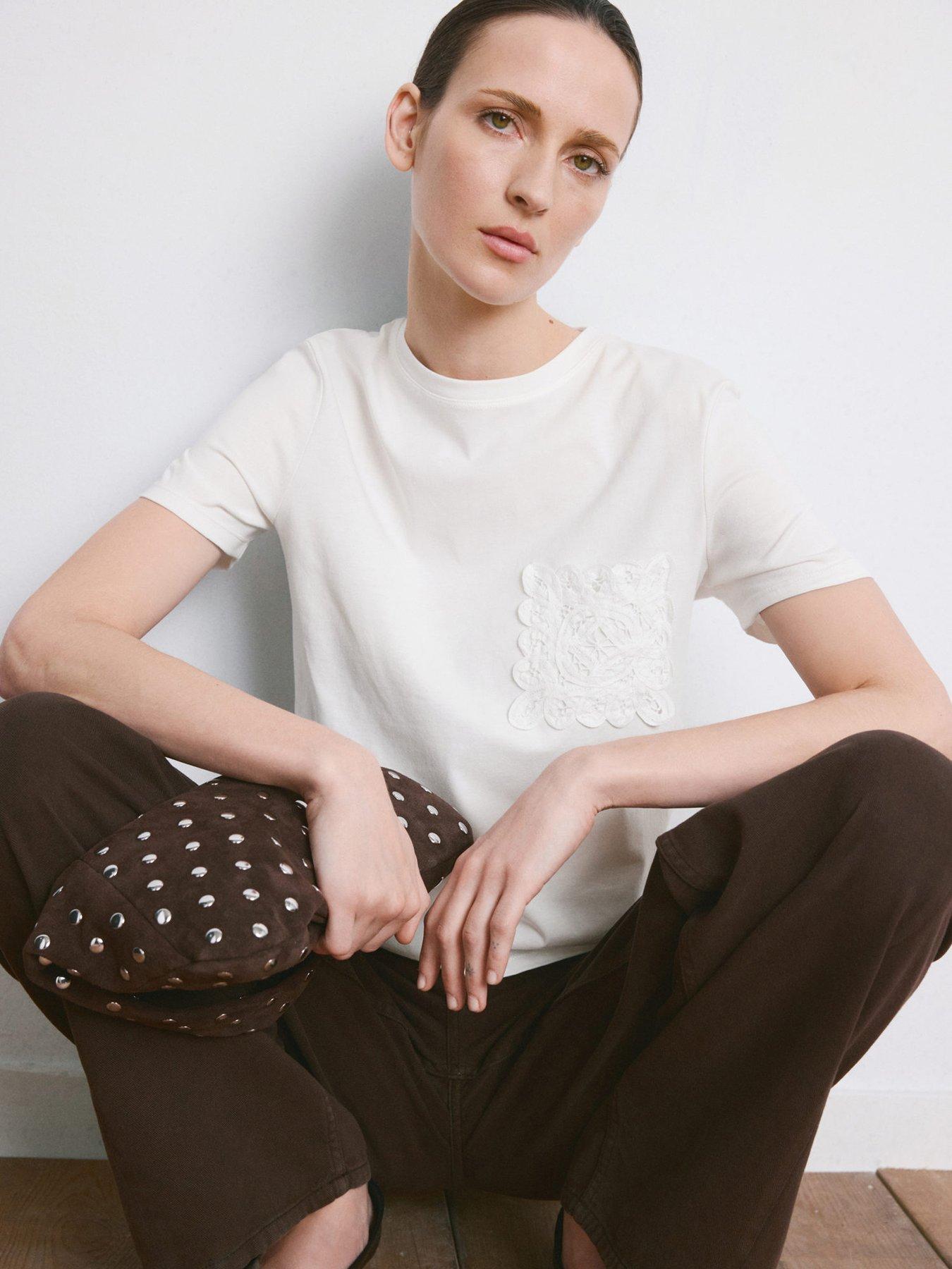 Image 5 of 7 of Mango Embroidered Cotton T-shirt - White