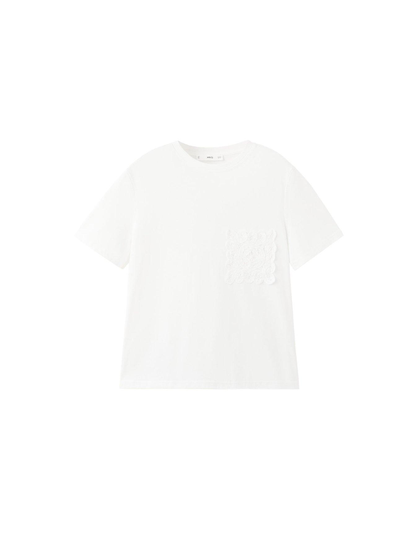 Image 7 of 7 of Mango Embroidered Cotton T-shirt - White