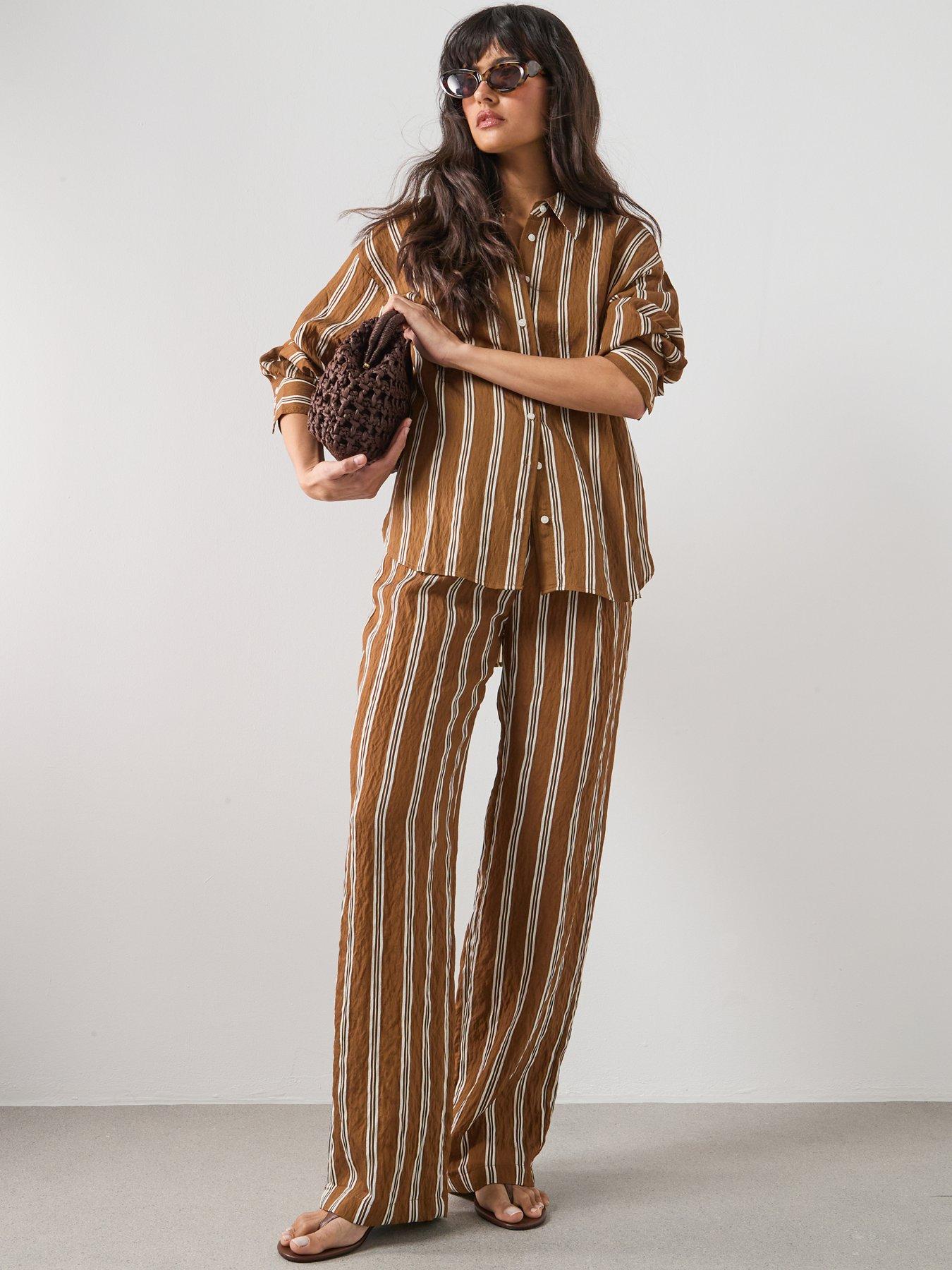 Image 3 of 6 of Mango Striped Shirt - Brown