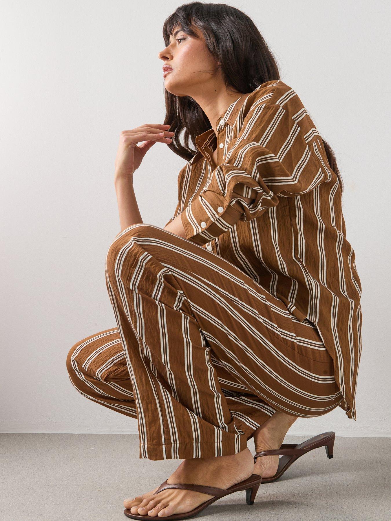Image 6 of 6 of Mango Striped Shirt - Brown