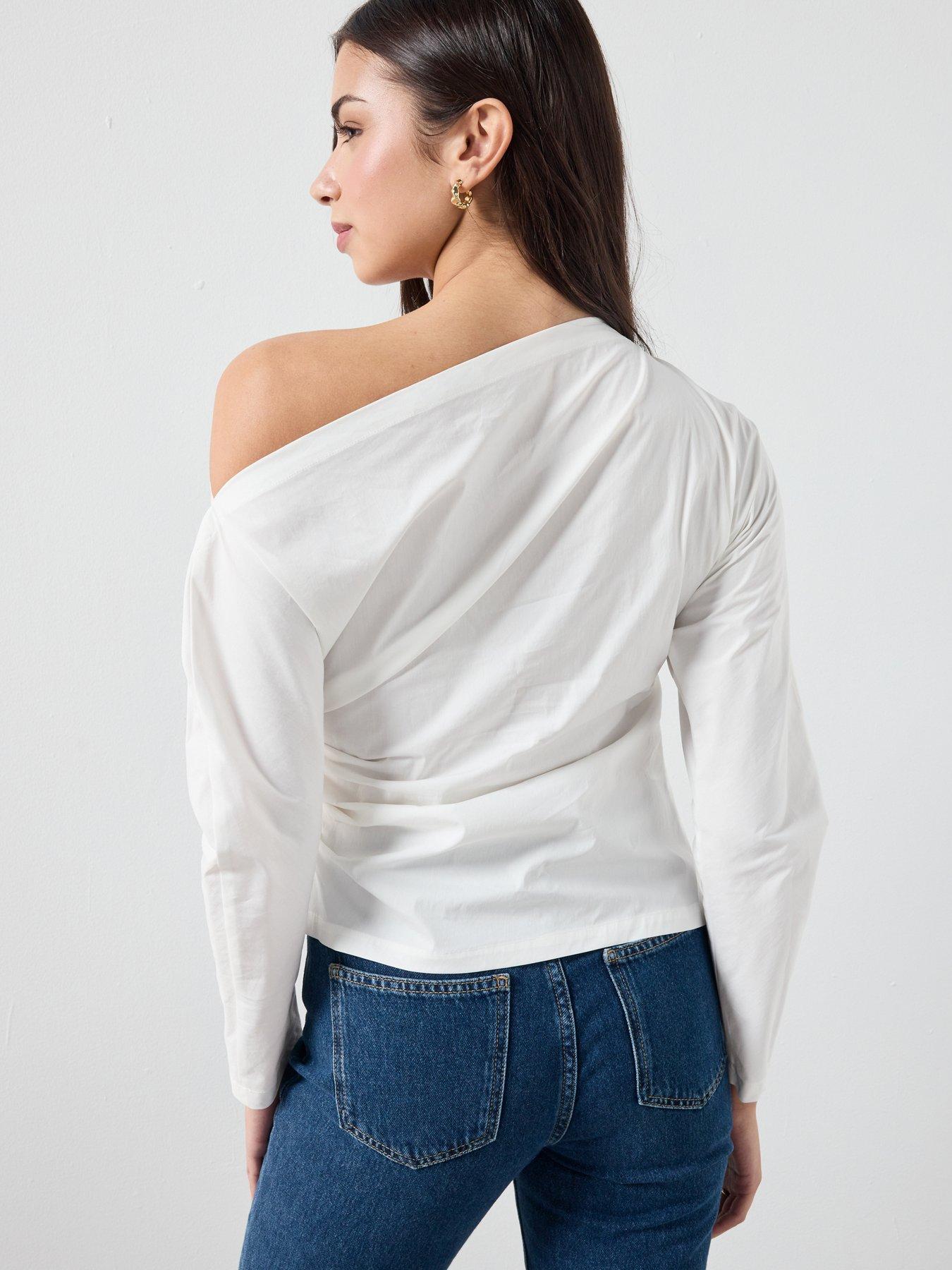 Image 2 of 6 of Mango Cotton Blouse With Asymmetrical Collar - White