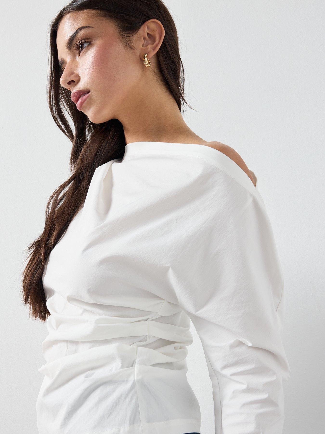 Image 4 of 6 of Mango Cotton Blouse With Asymmetrical Collar - White