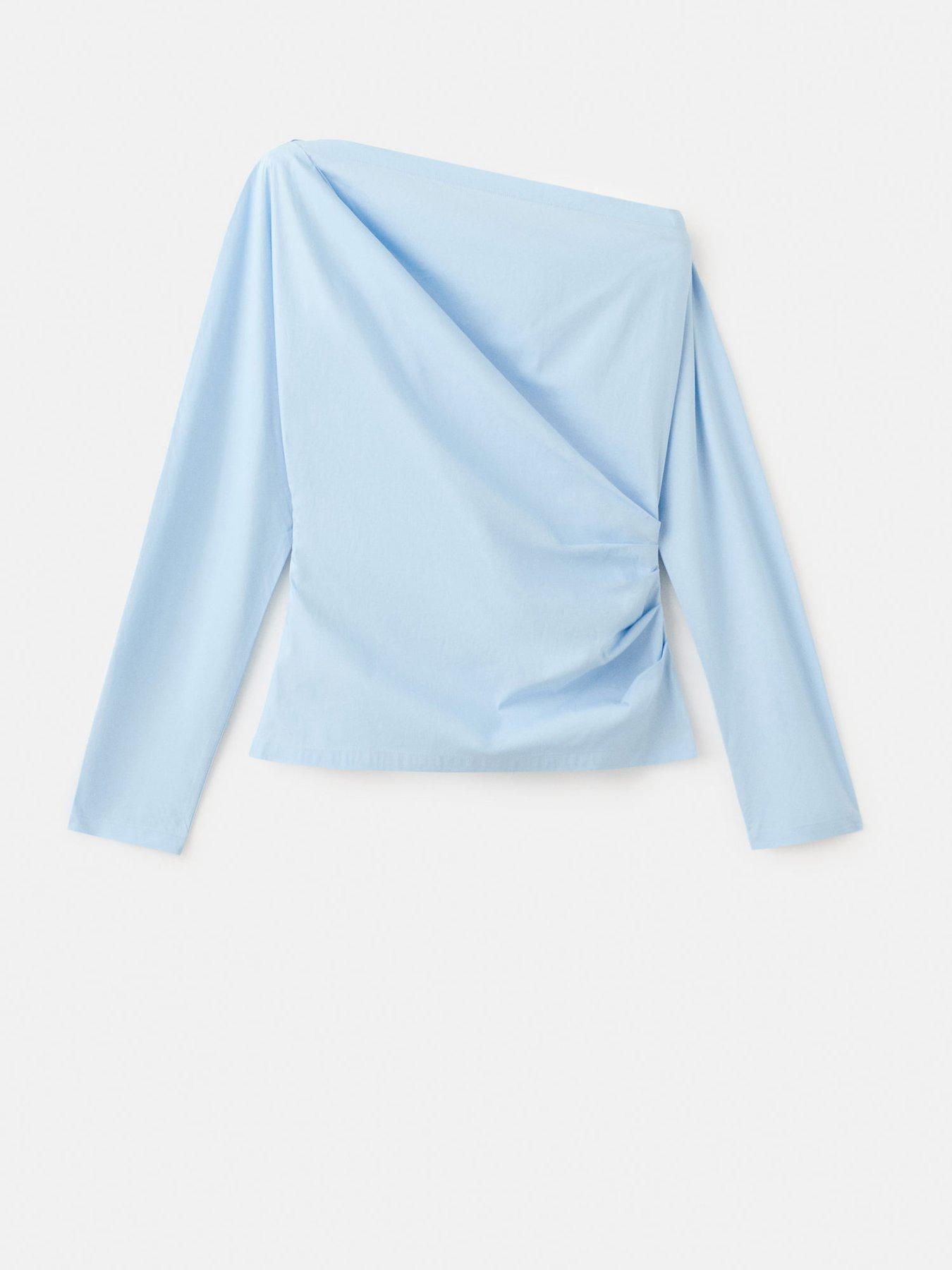 Image 6 of 6 of Mango Cotton Blouse With Asymmetrical Collar - Blue