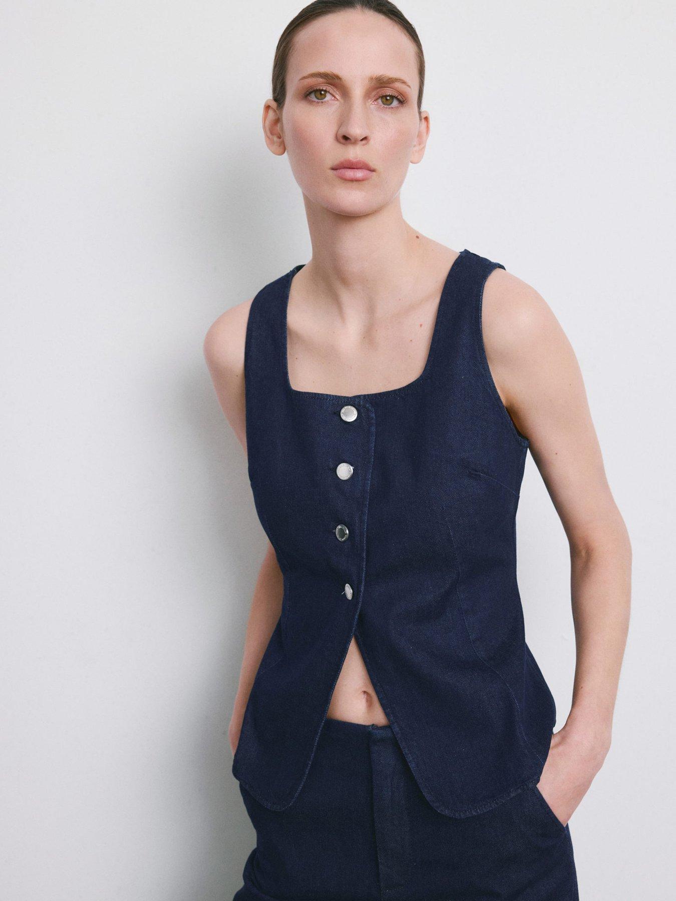 Image 2 of 6 of Mango Buttoned Denim Top - Blue