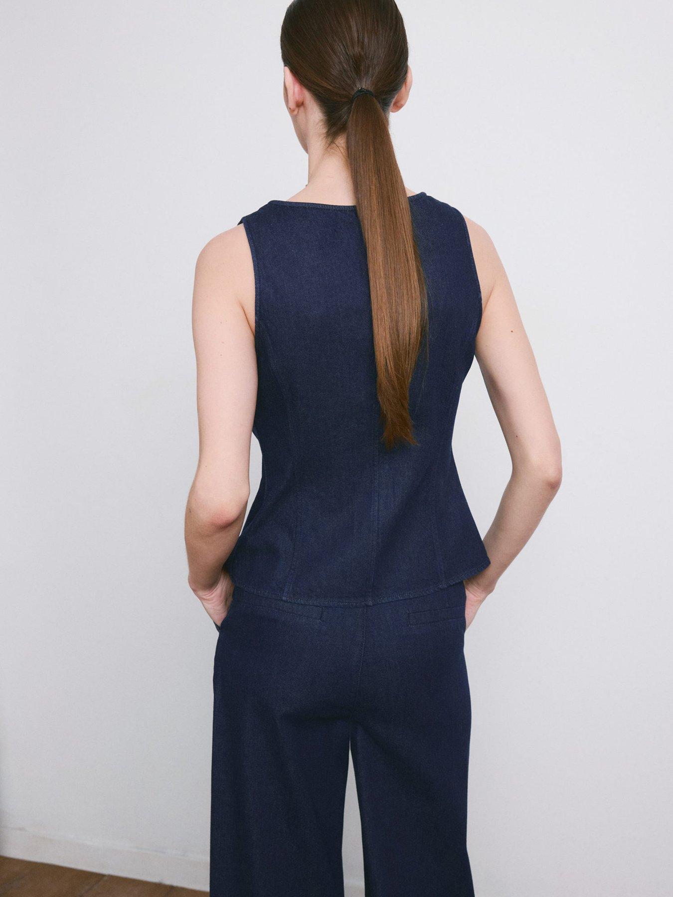 Image 3 of 6 of Mango Buttoned Denim Top - Blue