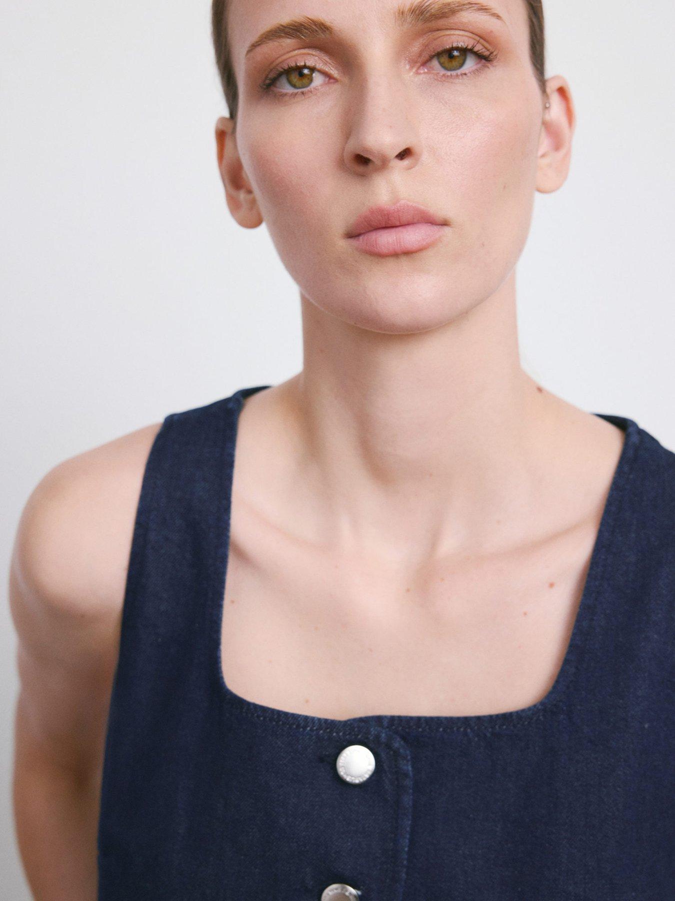 Image 4 of 6 of Mango Buttoned Denim Top - Blue
