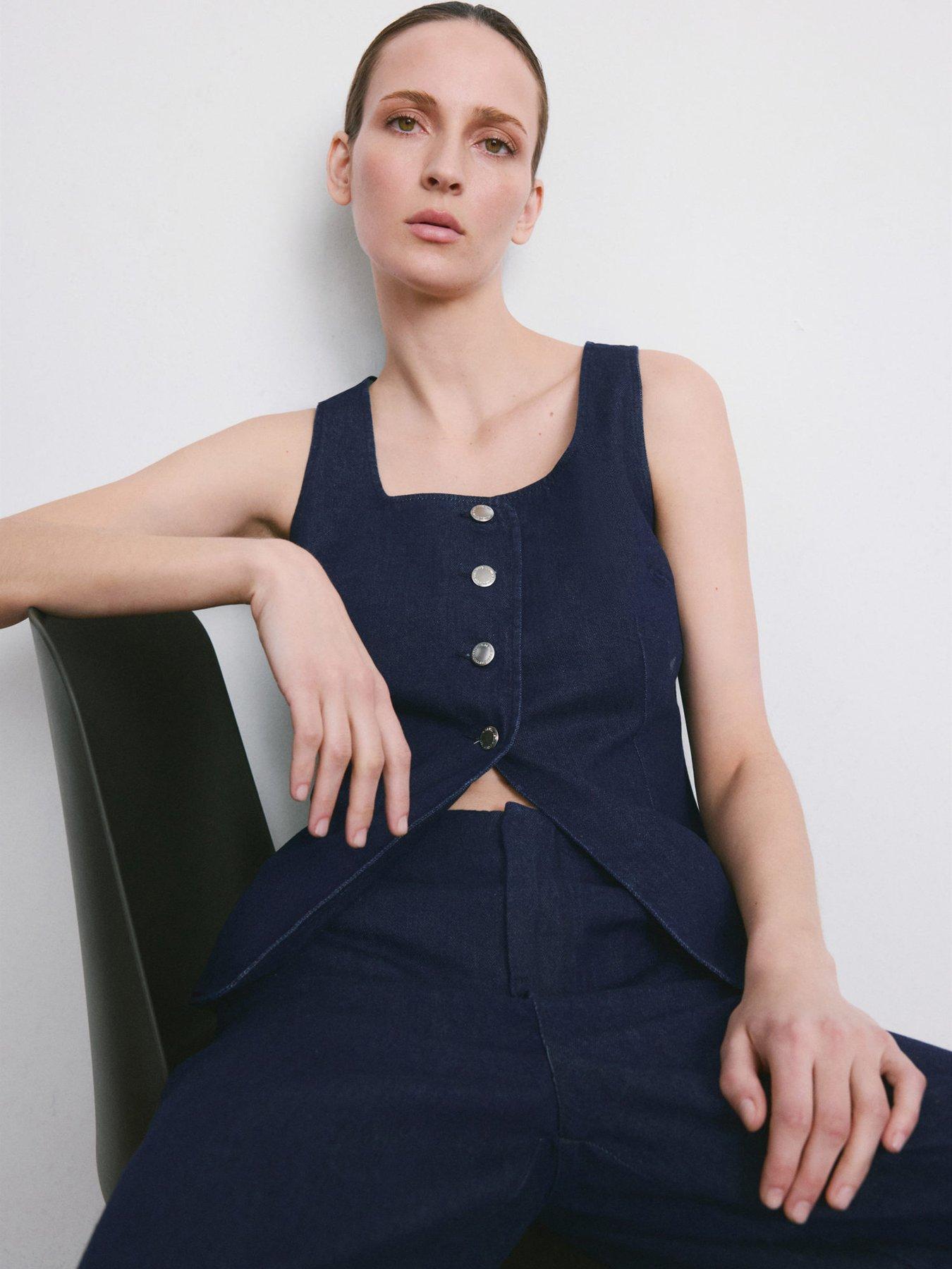 Image 5 of 6 of Mango Buttoned Denim Top - Blue