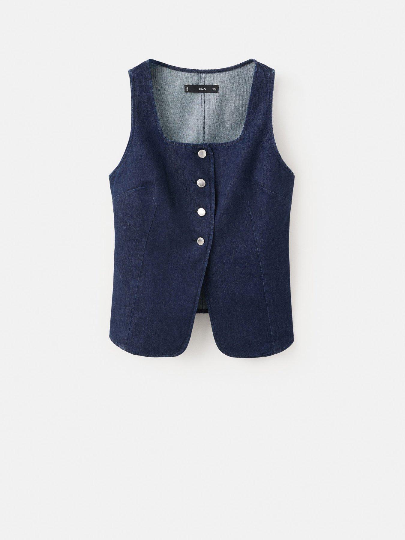 Image 6 of 6 of Mango Buttoned Denim Top - Blue