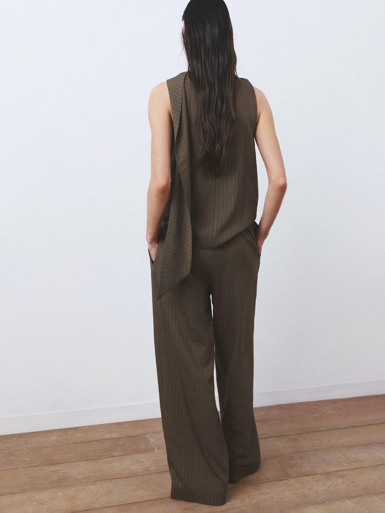 Image 3 of 7 of Mango Straight Striped Trousers - Brown