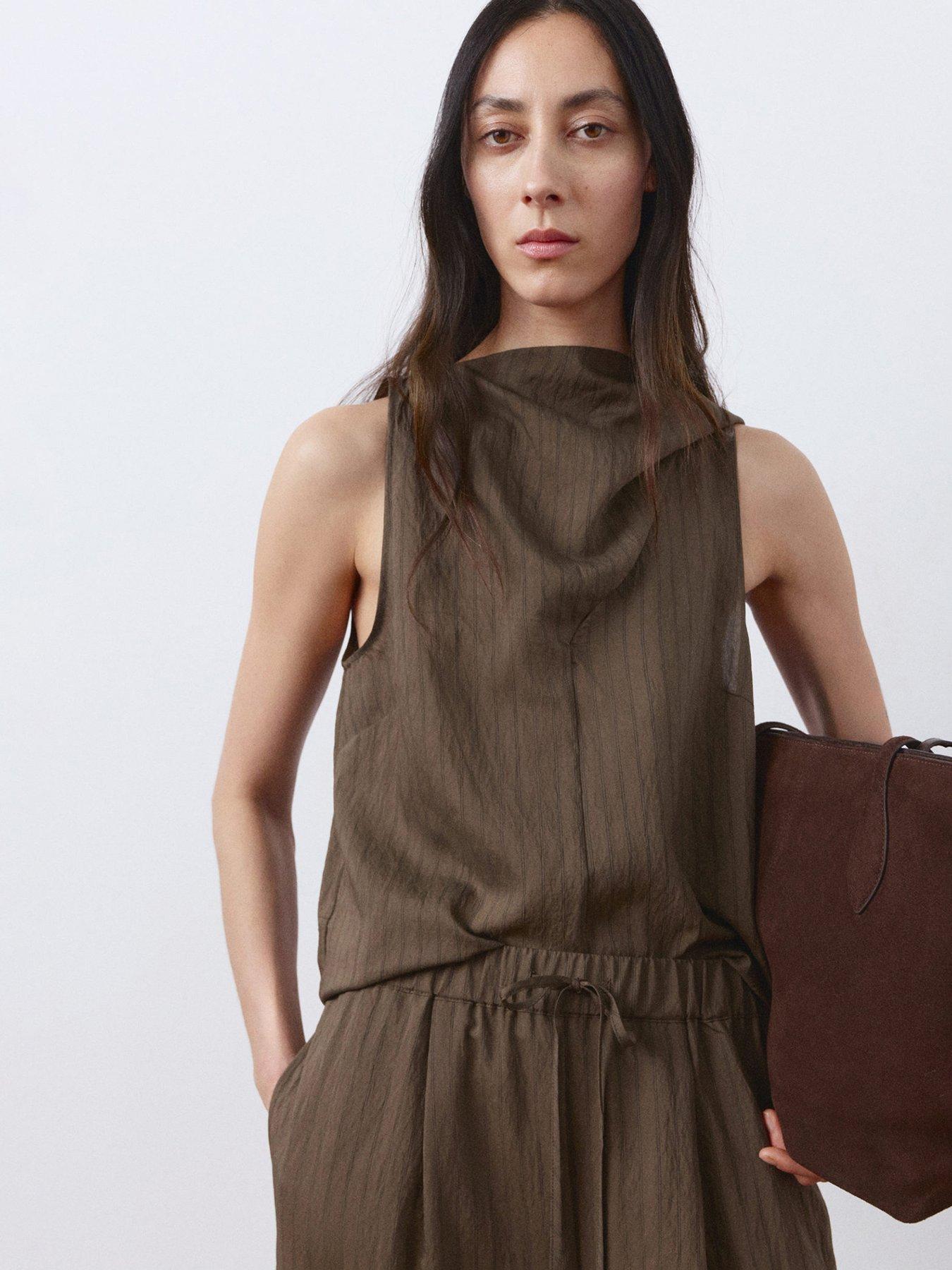 Image 4 of 7 of Mango Straight Striped Trousers - Brown